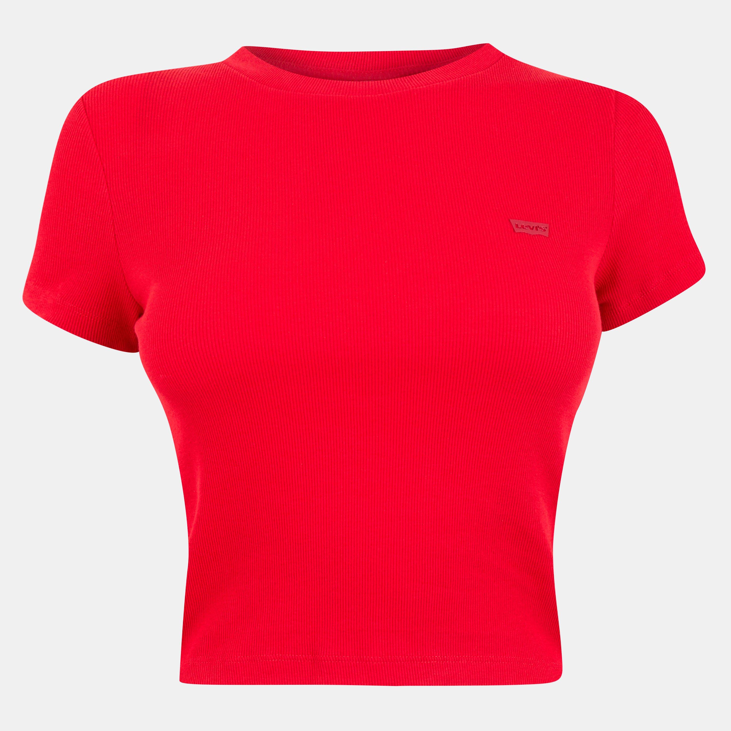 Levis Women's Essential Sporty White Cropped Crop Top - True Red - 8 (XS)