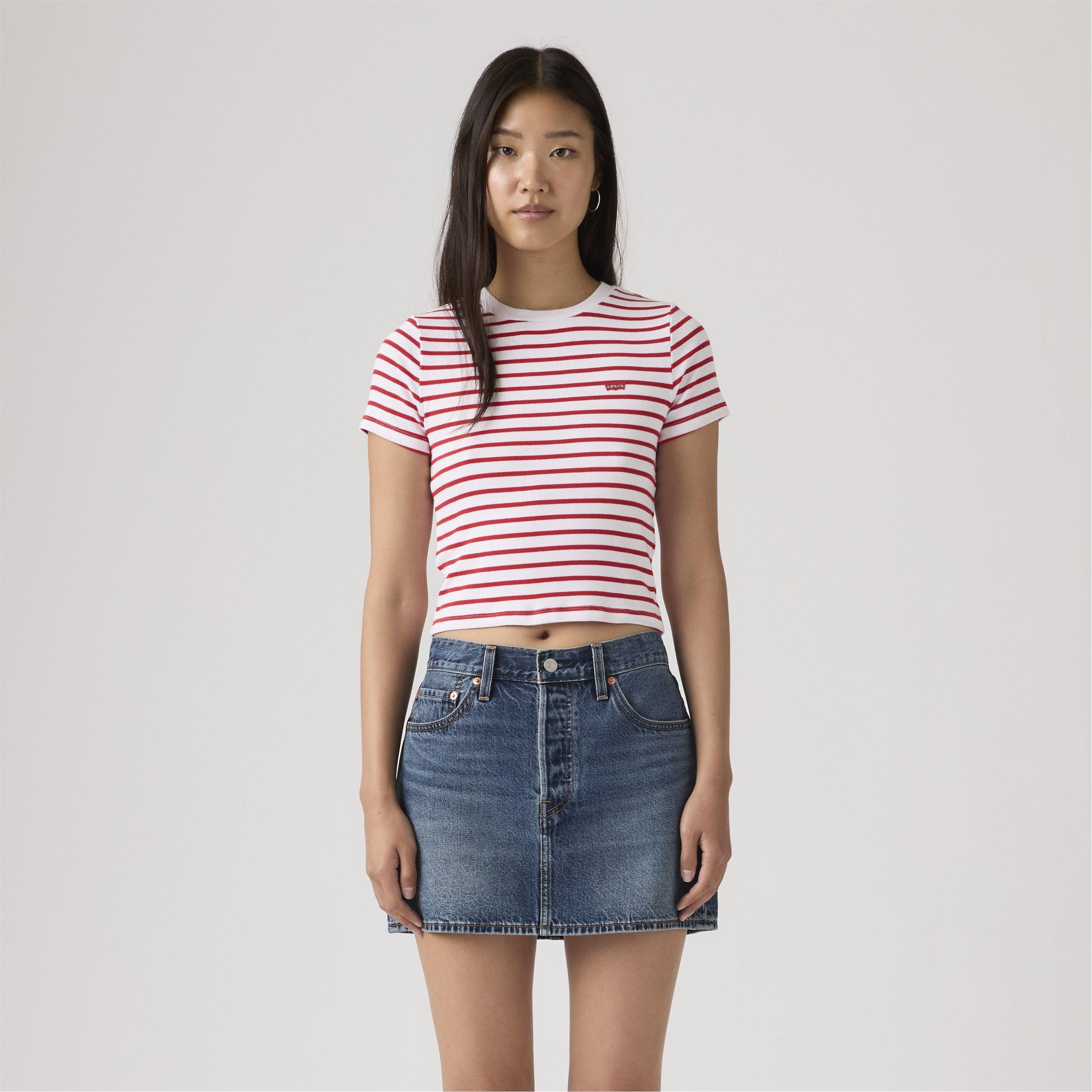 Levis Women's Essential Sporty White Cropped Crop Top - Wht/Urban Red - 12 (M)