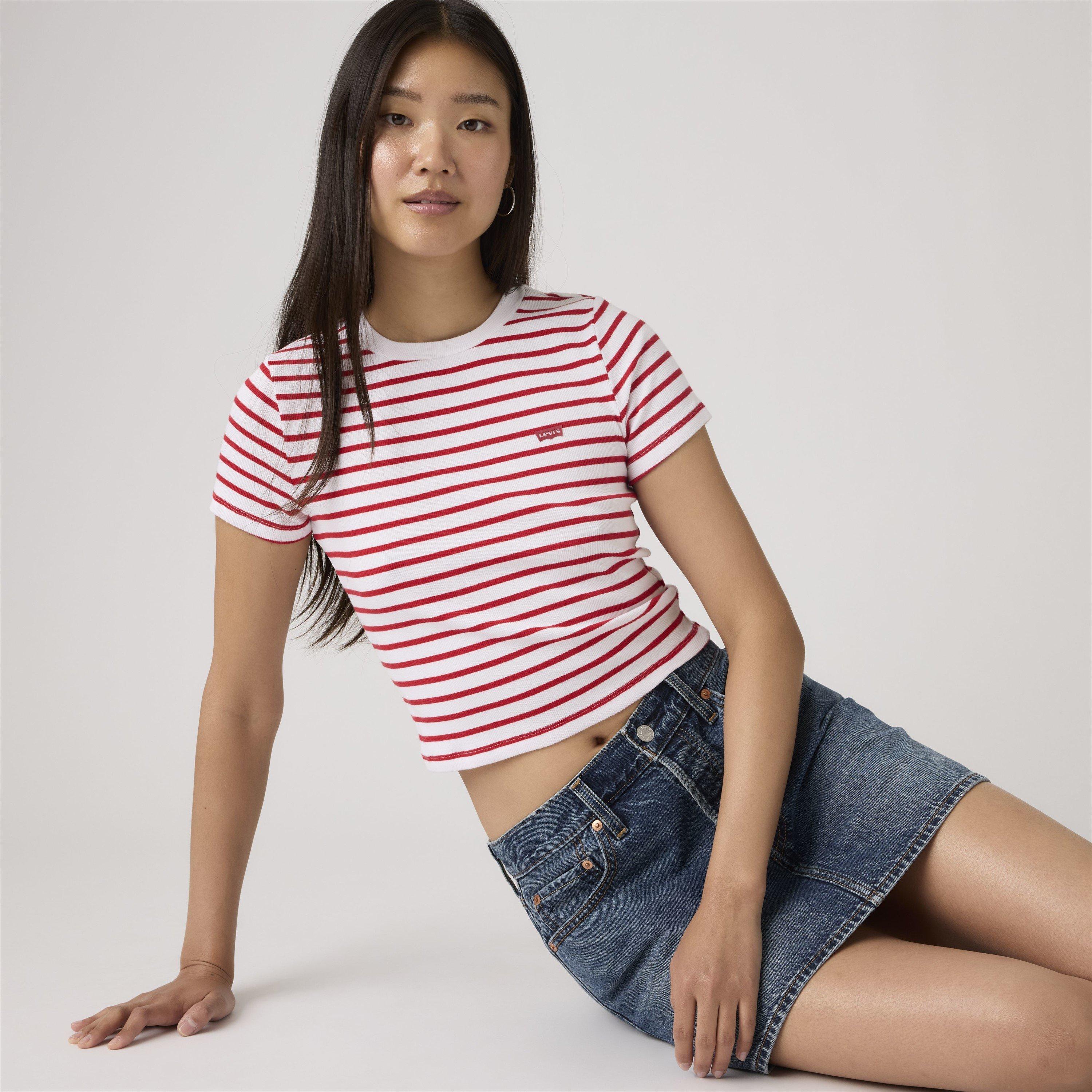 Wht/Urban Red - Levis - Women's Essential Sporty White Cropped Crop Top - 3