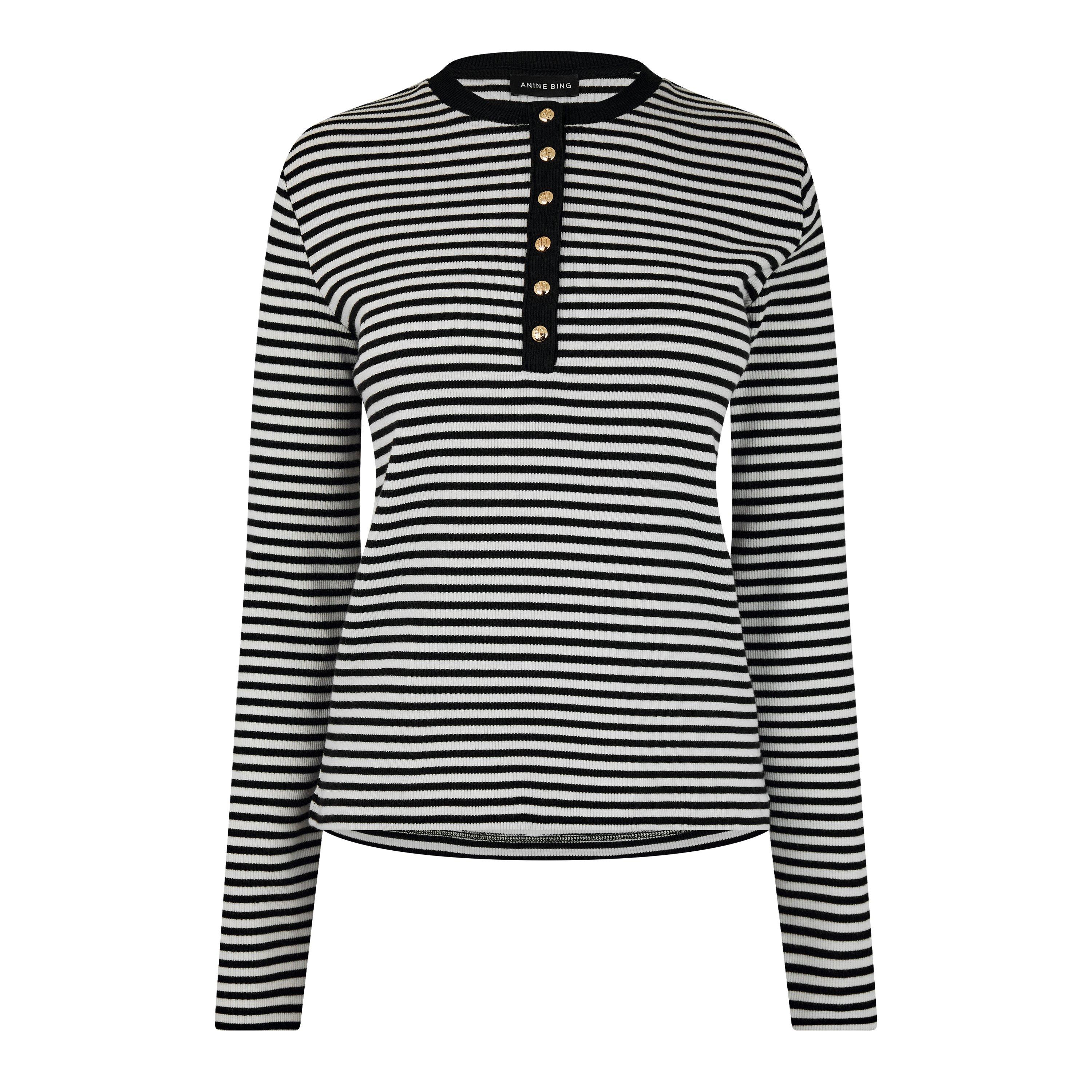 Cream/Black - Anine Bing - Alessia Long Sleeve T-Shirt - 1