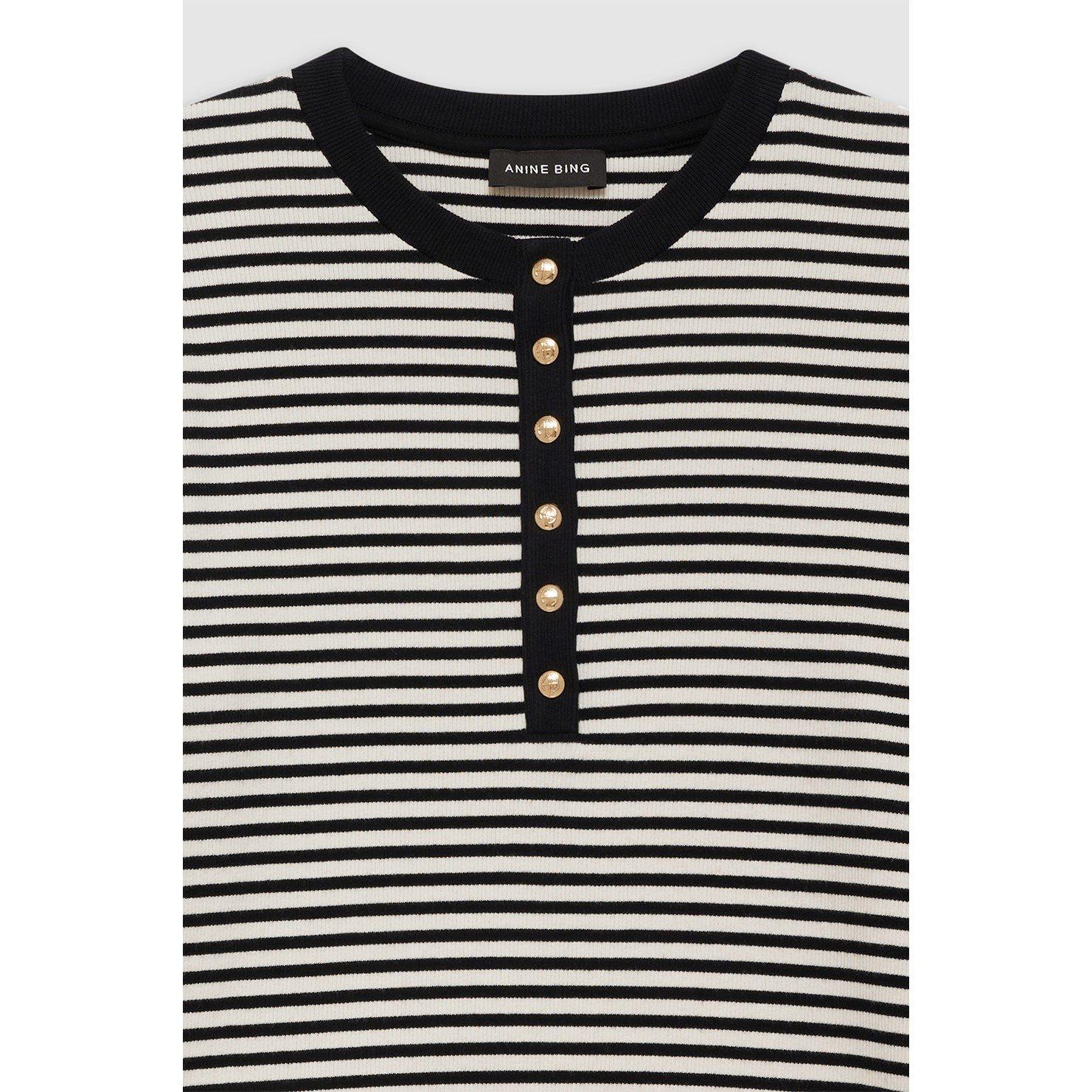 Cream/Black - Anine Bing - Alessia Long Sleeve T-Shirt - 2