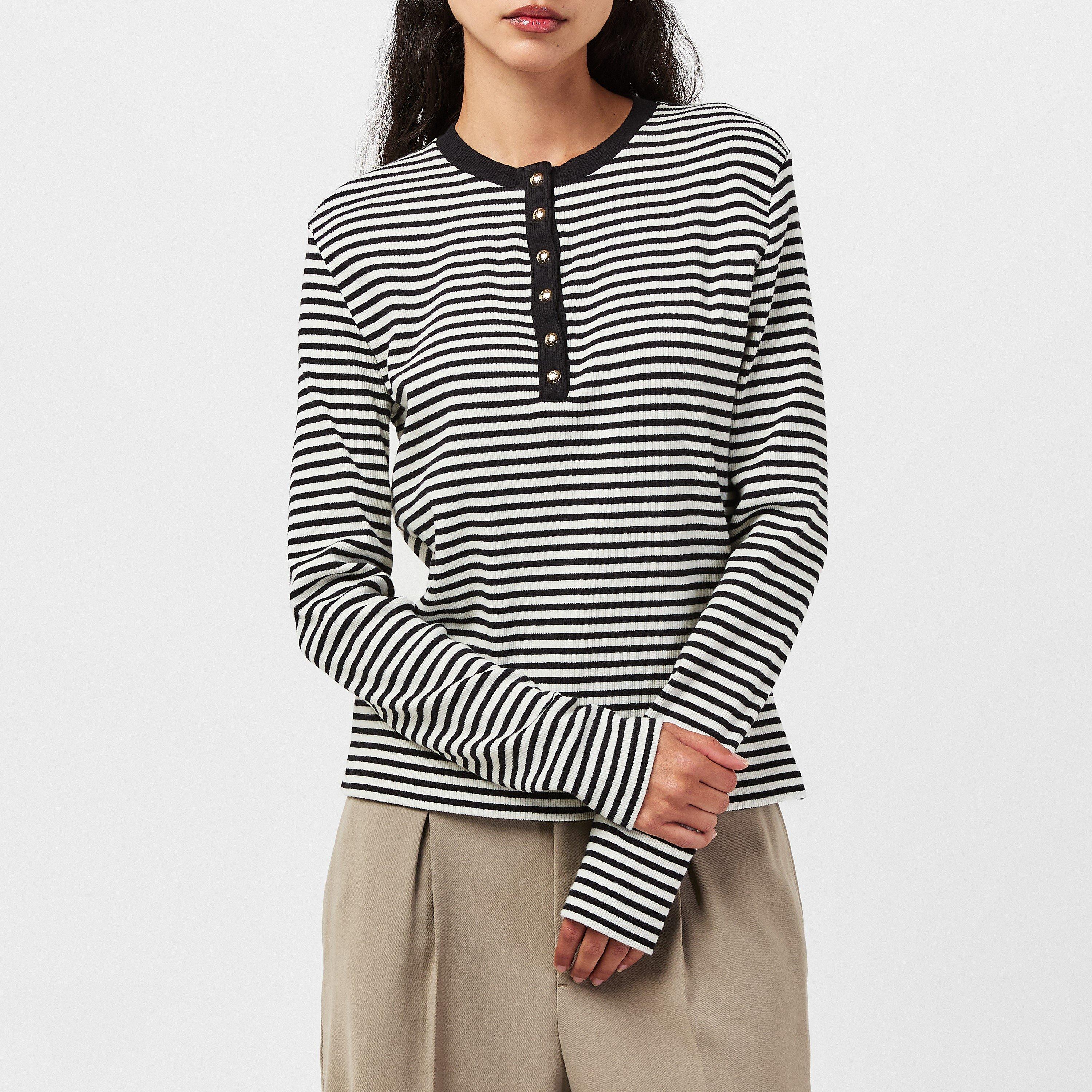 Cream/Black - Anine Bing - Alessia Long Sleeve T-Shirt - 3