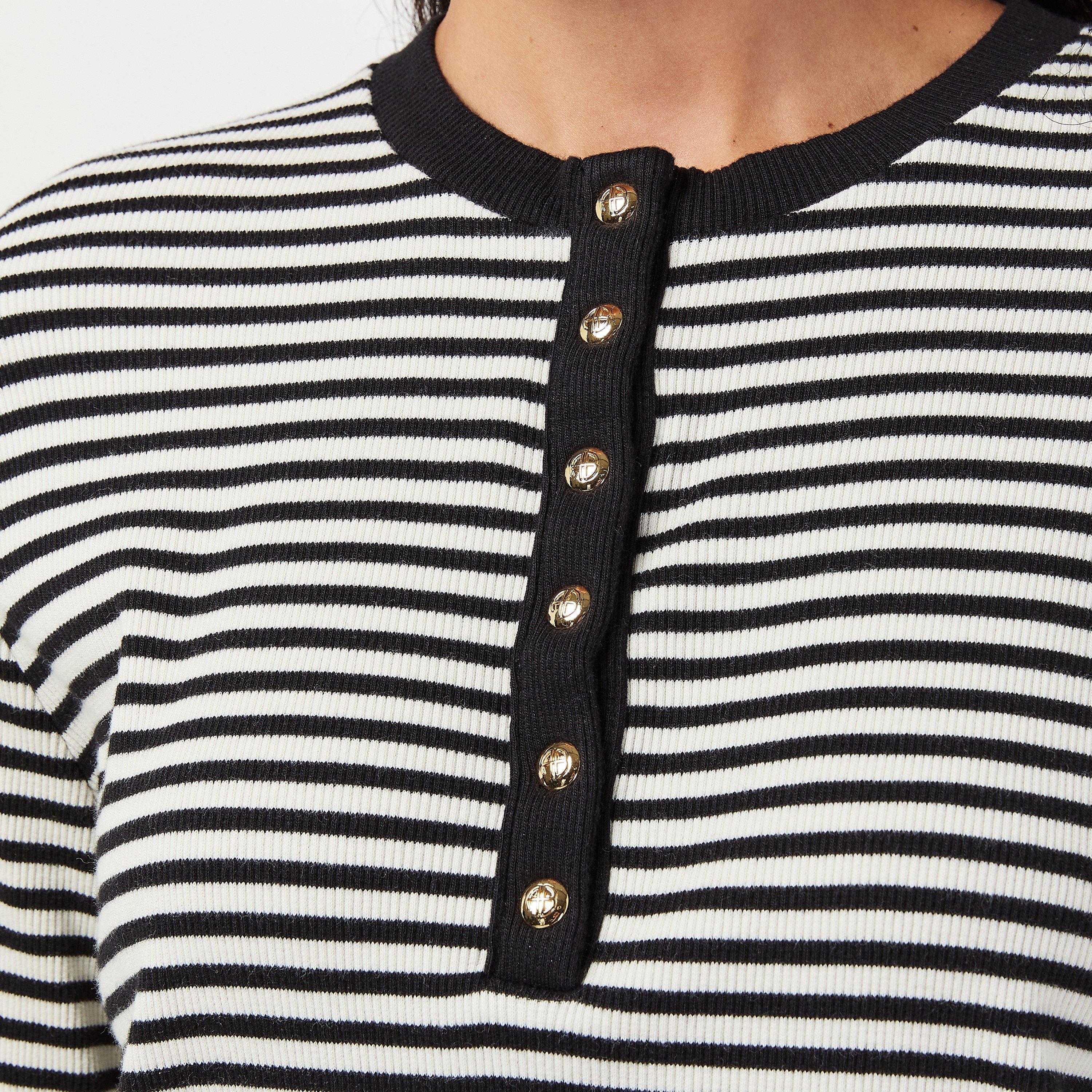 Cream/Black - Anine Bing - Alessia Long Sleeve T-Shirt - 5