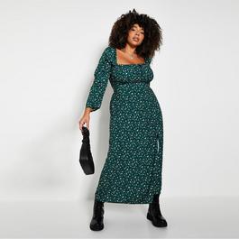 I Saw It First ISAWITFIRST Floral Print Square Neck Puff Sleeve Midi Dress