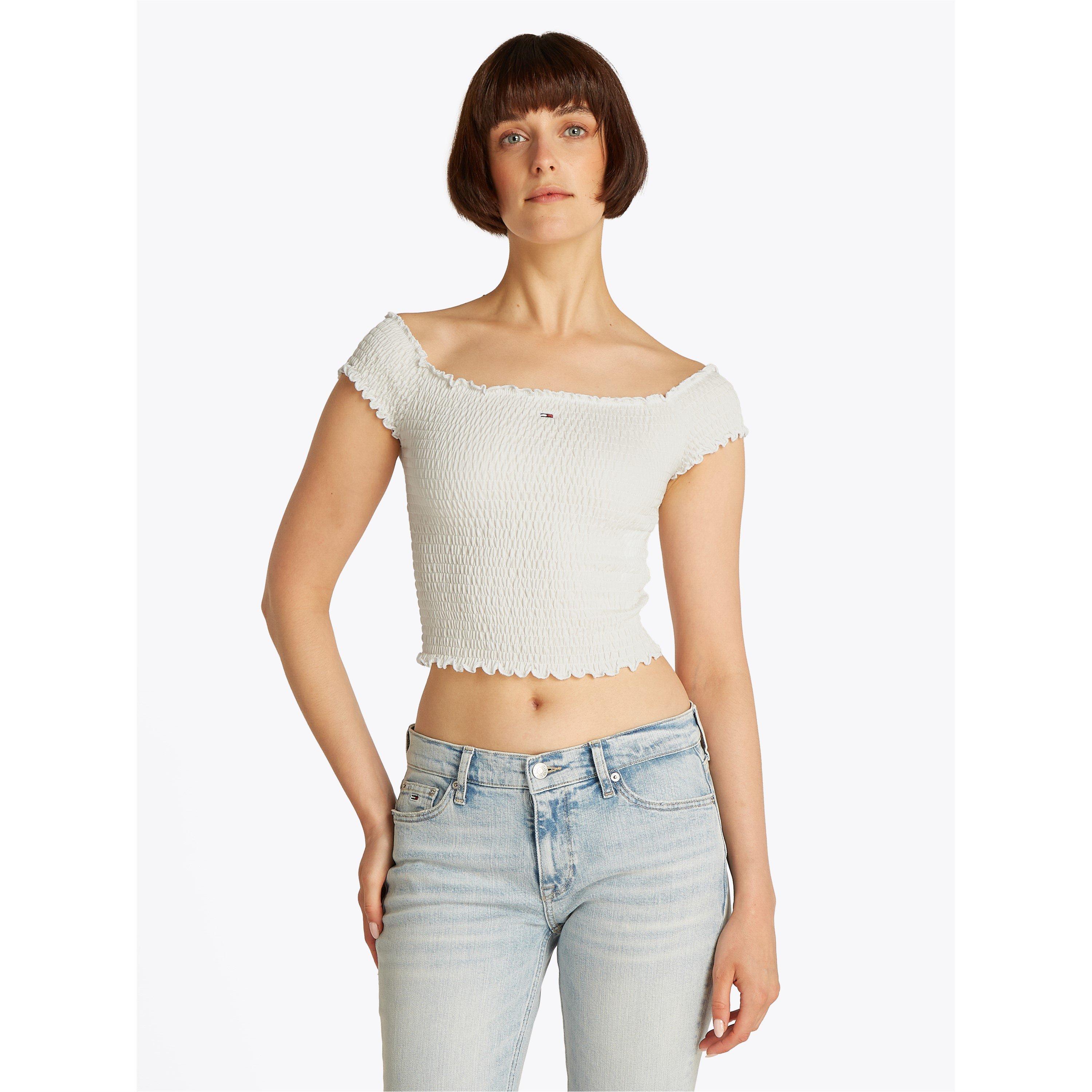 Ecru - Tommy Jeans - Women's Cropped Smock Crop Tops - 3