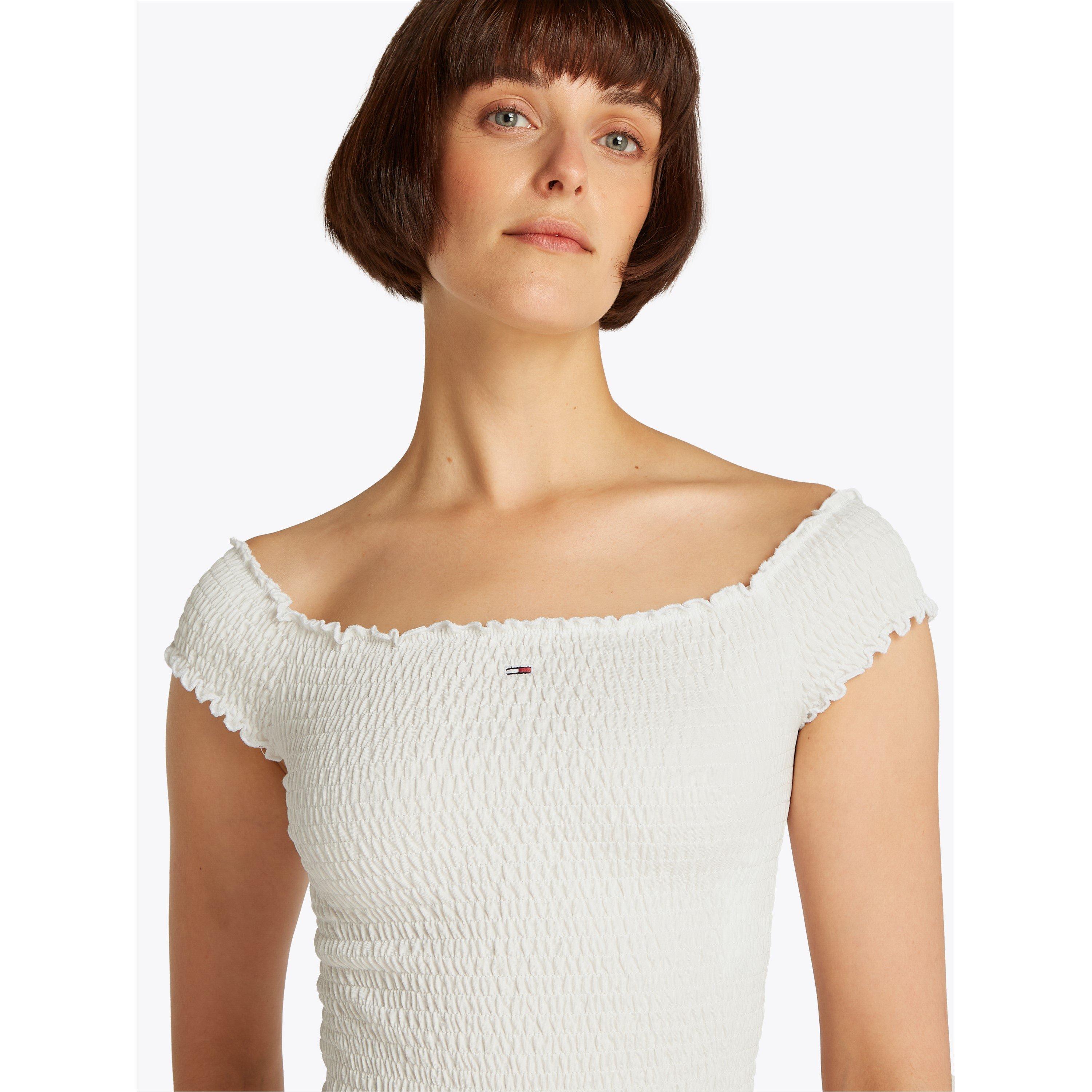 Ecru - Tommy Jeans - Women's Cropped Smock Crop Tops - 4