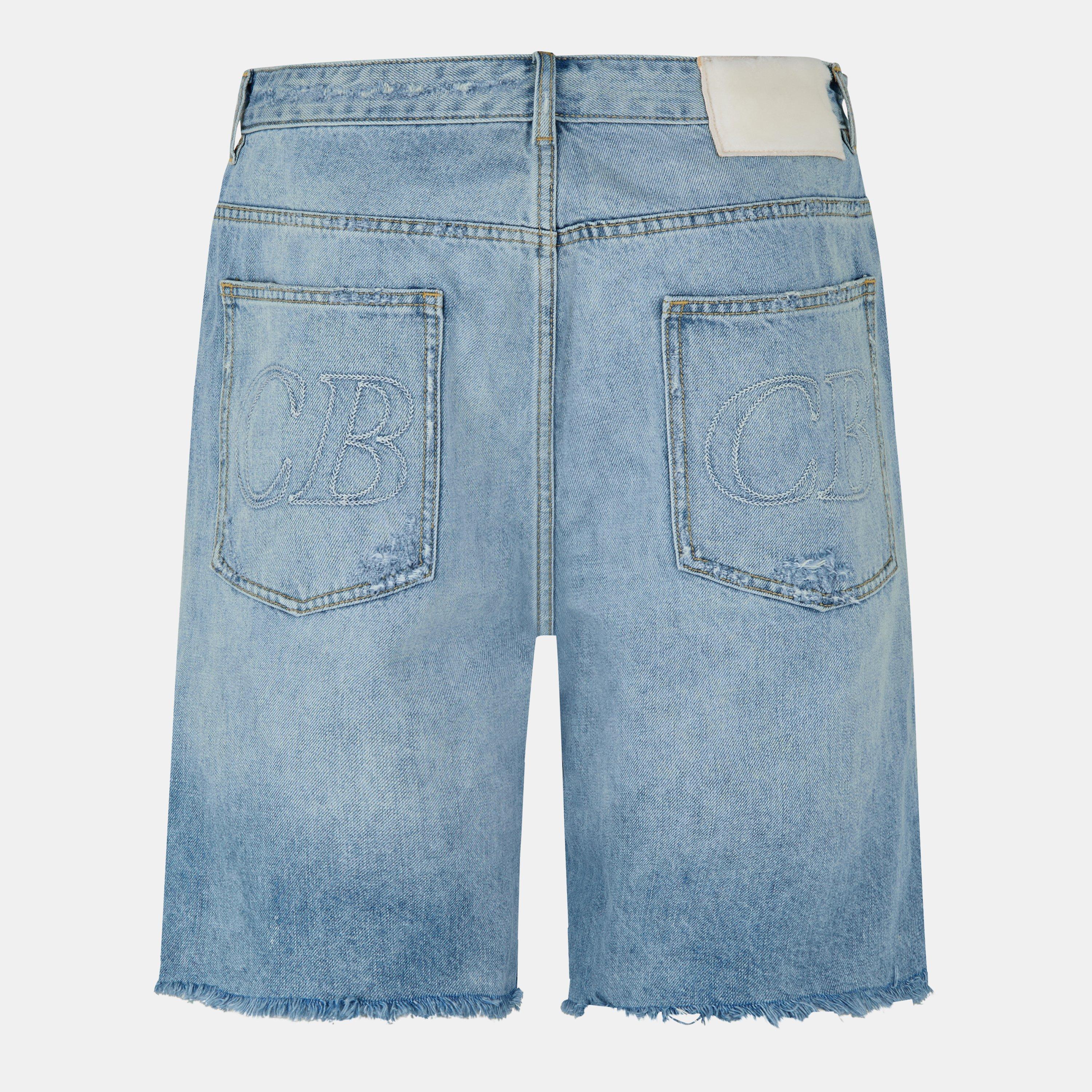 Blue - Cole Buxton - Men's Repaired Denim Shorts - 2