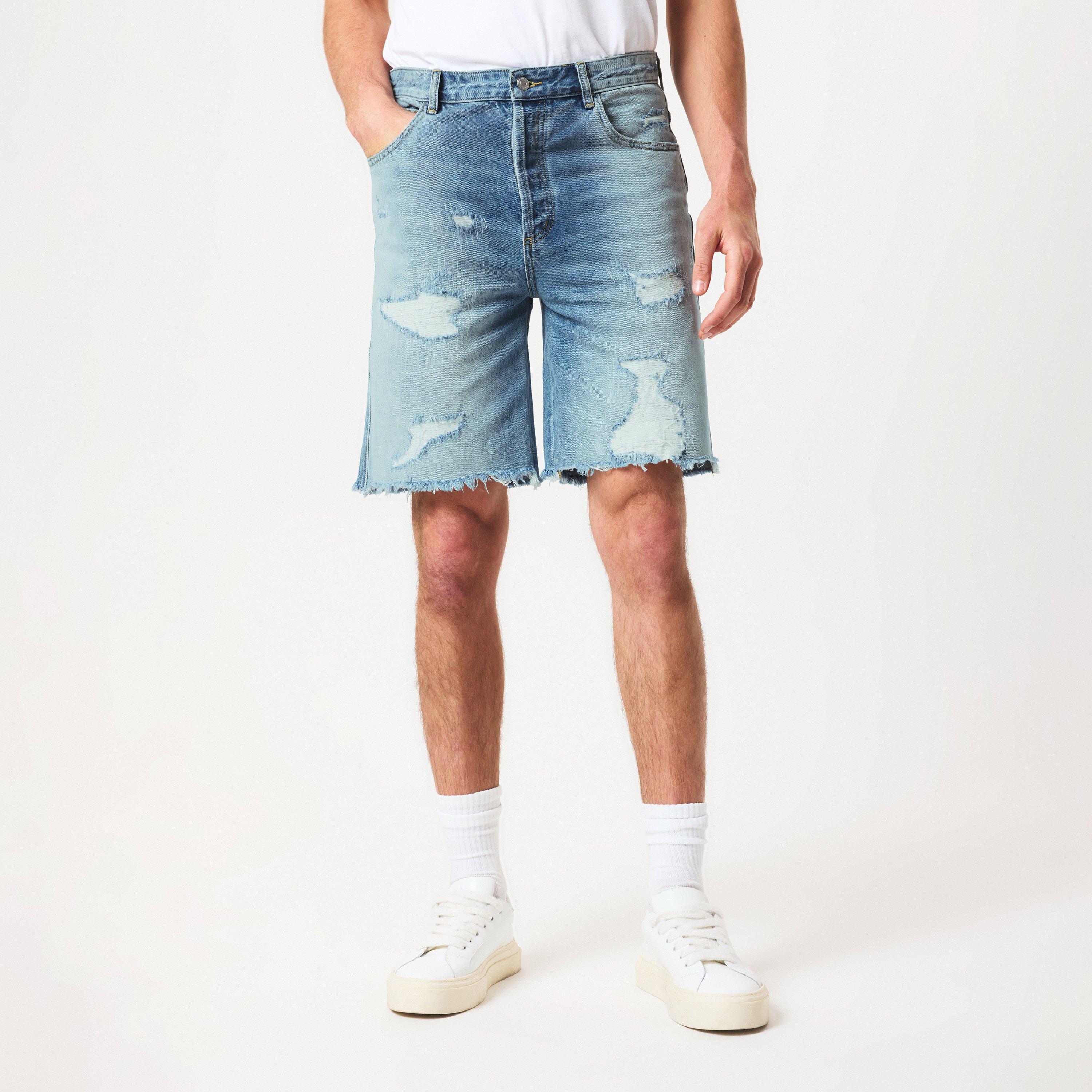 Blue - Cole Buxton - Men's Repaired Denim Shorts - 3