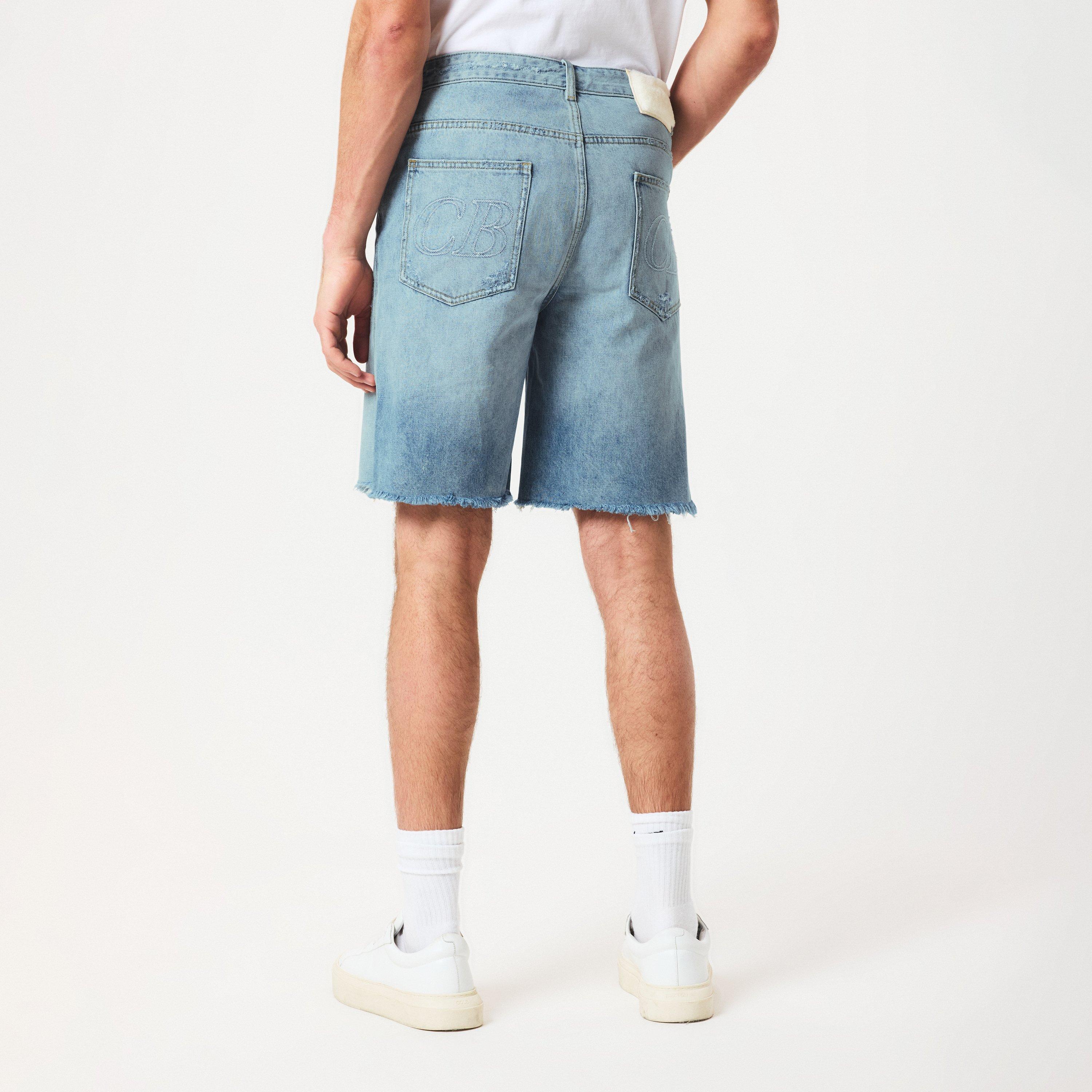 Blue - Cole Buxton - Men's Repaired Denim Shorts - 4