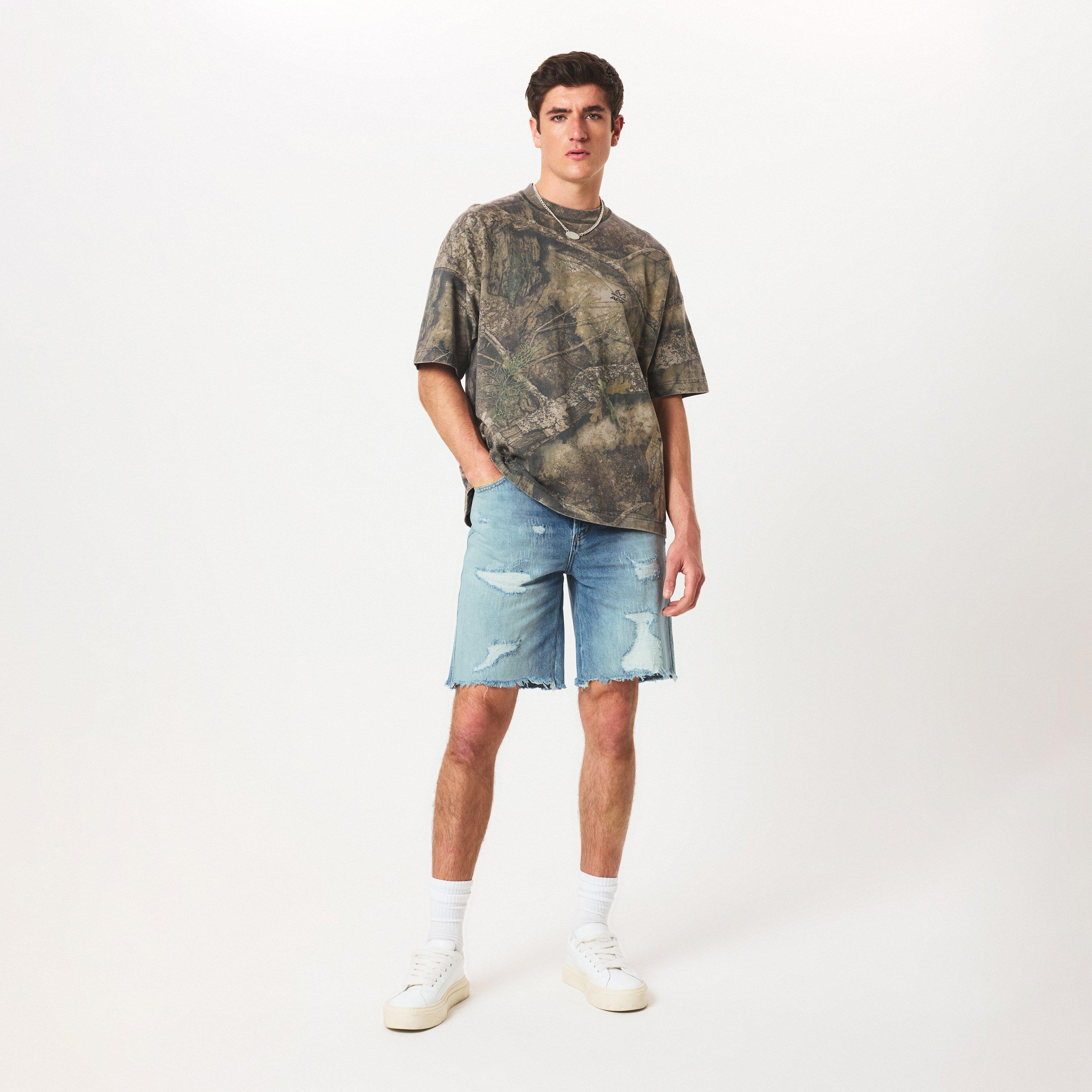 Blue - Cole Buxton - Men's Repaired Denim Shorts - 6