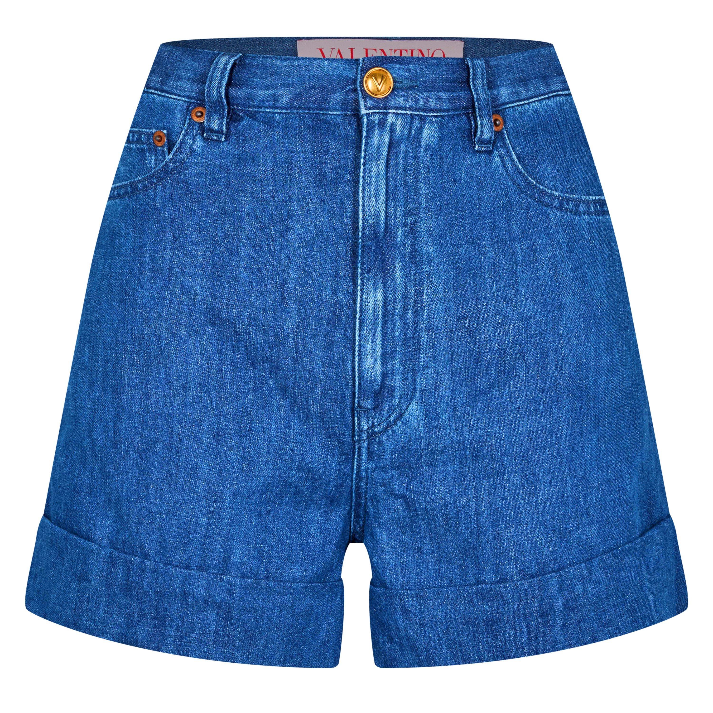 Medium Blue - Valentino - Women's Logo Tailored Denim Shorts - 1