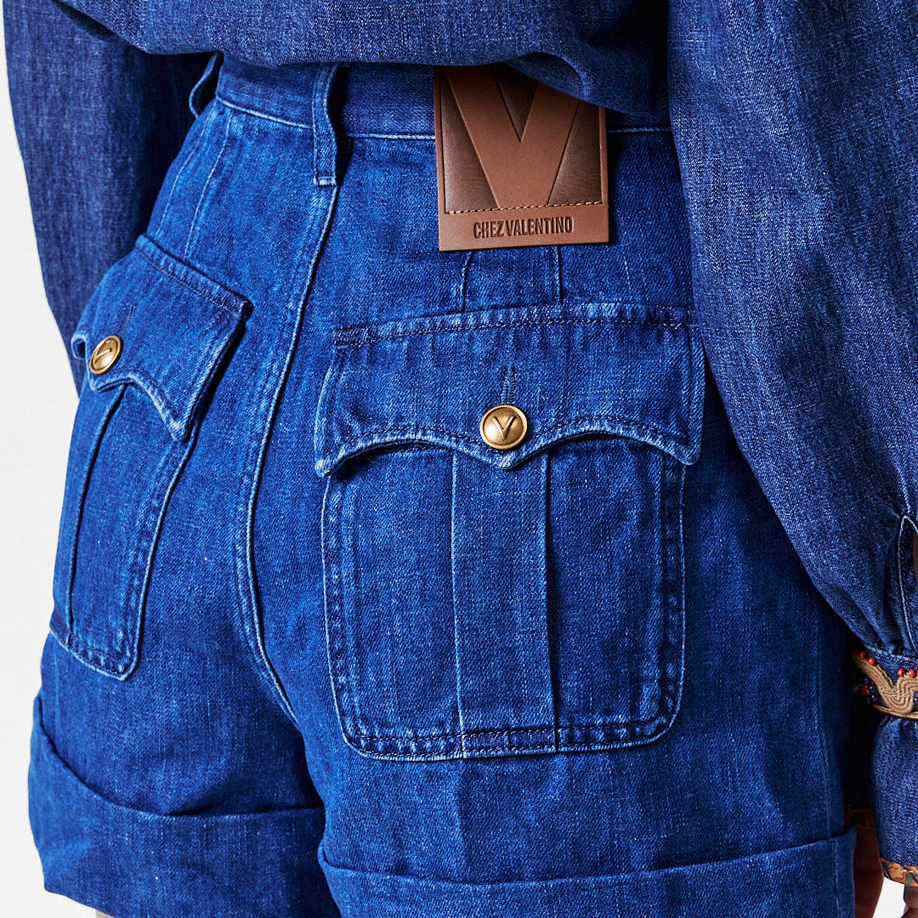 Medium Blue - Valentino - Women's Logo Tailored Denim Shorts - 4