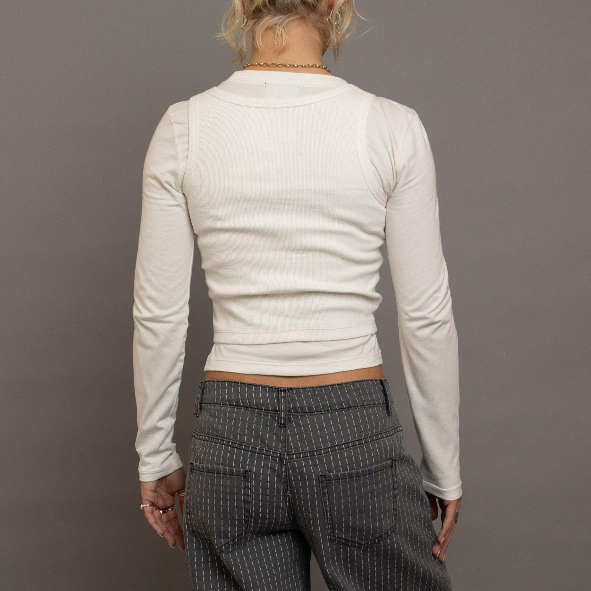 WHITE - Daisy Street - Womens Double Layer Cropped Top - 2