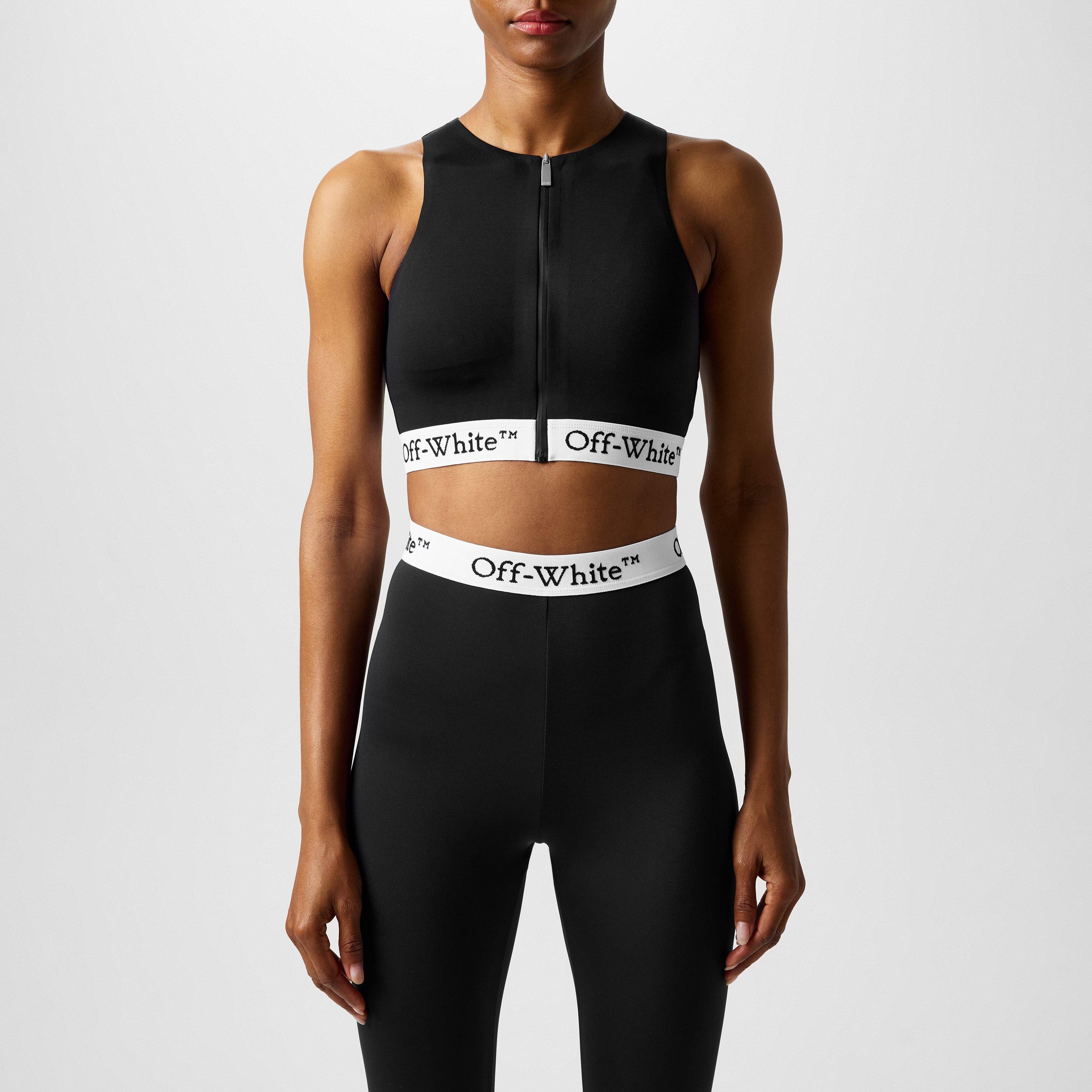 Black - Off White - Women's Zip-Up Rowing Cropped Stretch Tank Vest - 1
