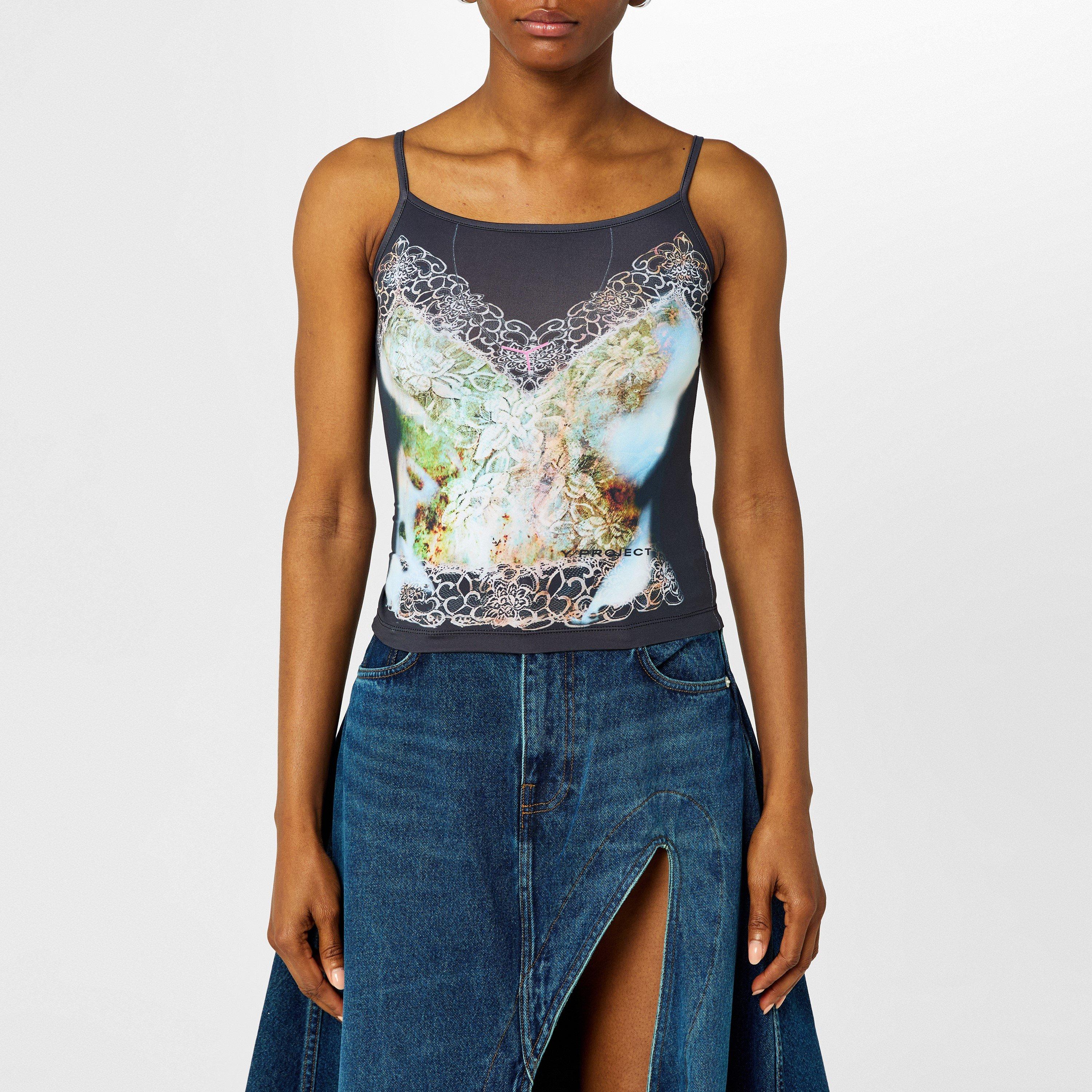 Black - Y Project - Lace Print Tank Top - 1