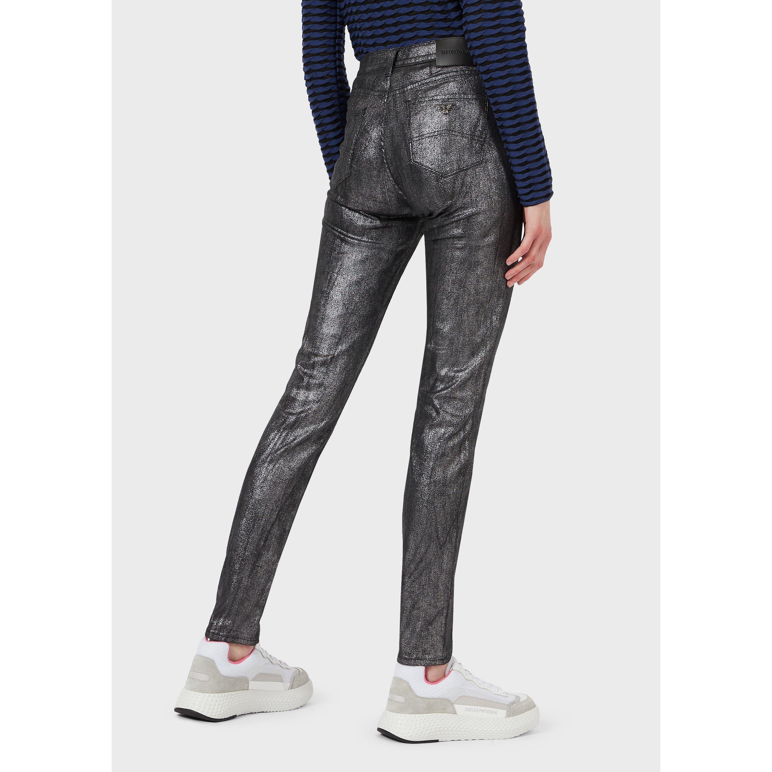 Grey - Emporio Armani - Women's Coated Denim Skinny Jeans - 2