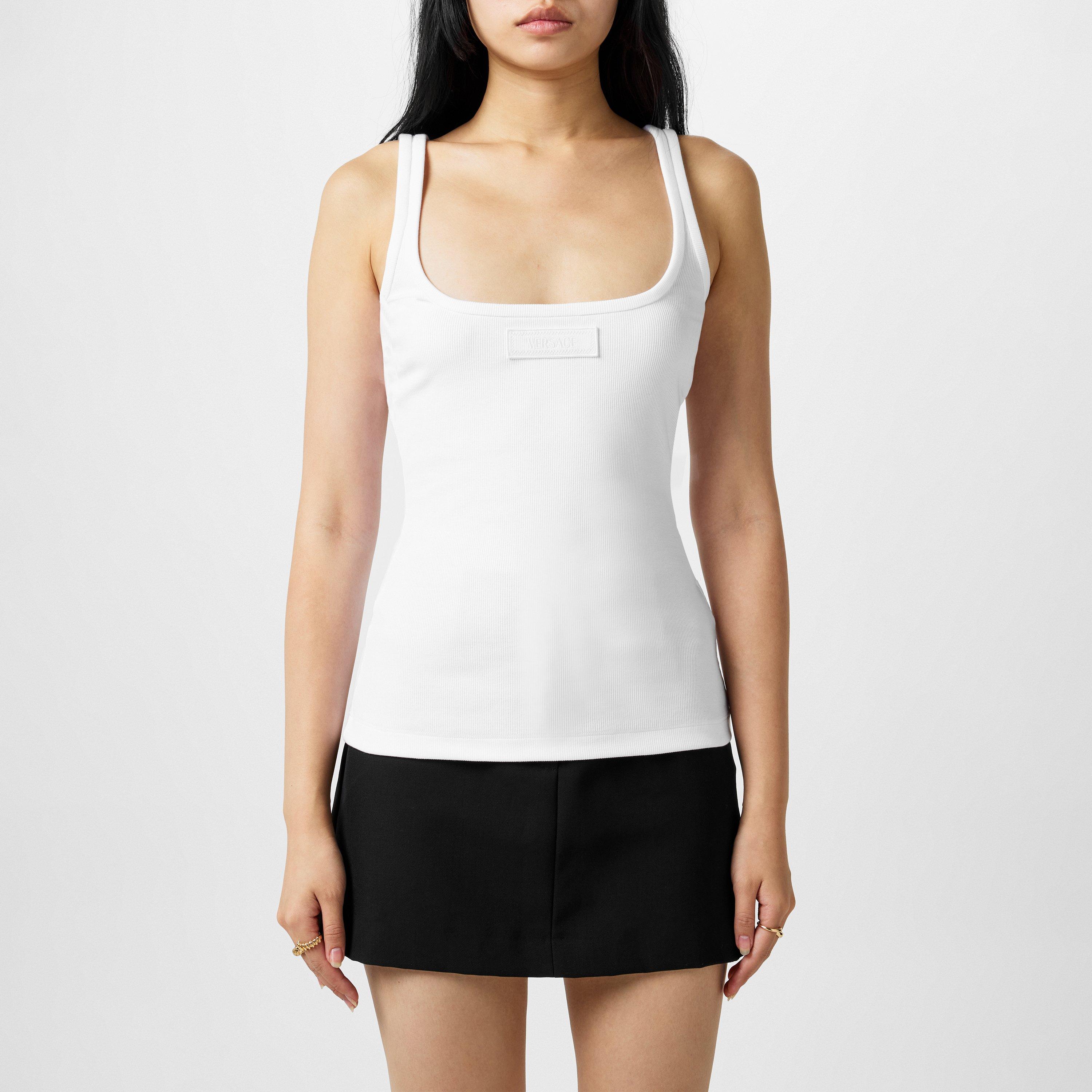 Optical White - Versace Icon - 90s Vintage Logo Ribbed Tank Top - 1