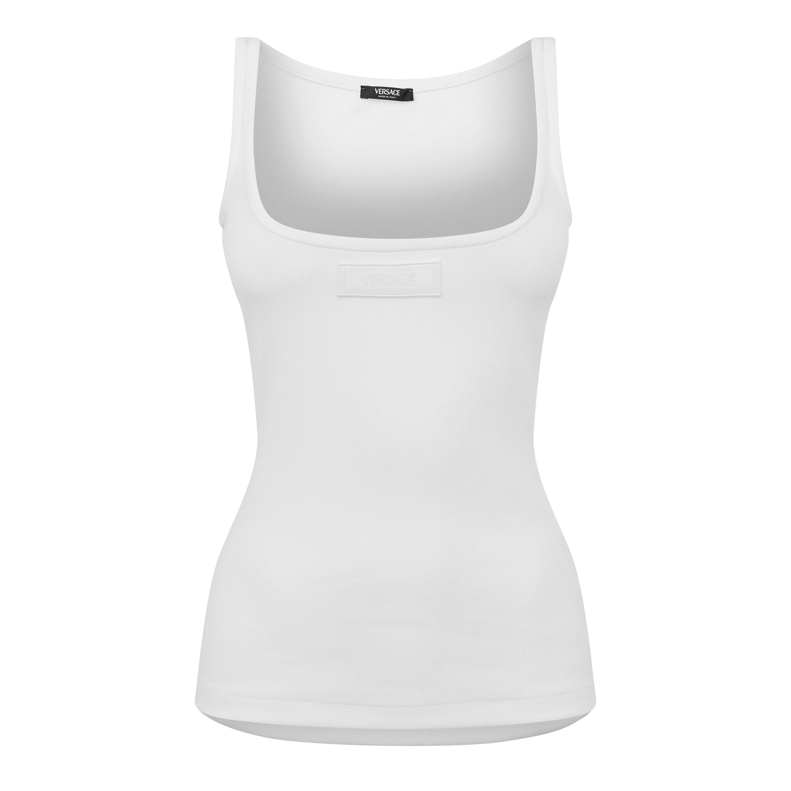 Optical White - Versace Icon - 90s Vintage Logo Ribbed Tank Top - 5