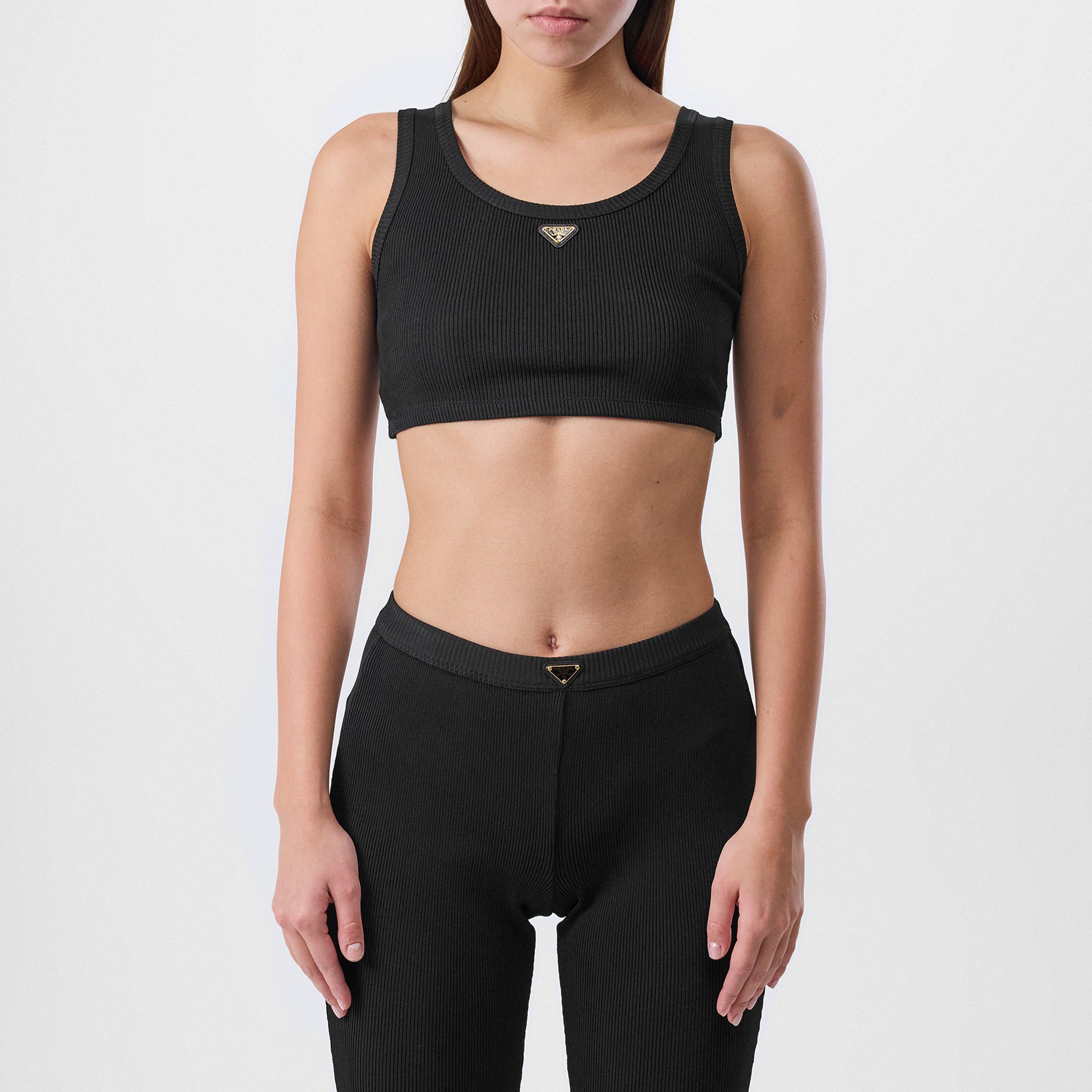 Nero - Prada - Women's Ribbed Cropped Tank Vest - 3