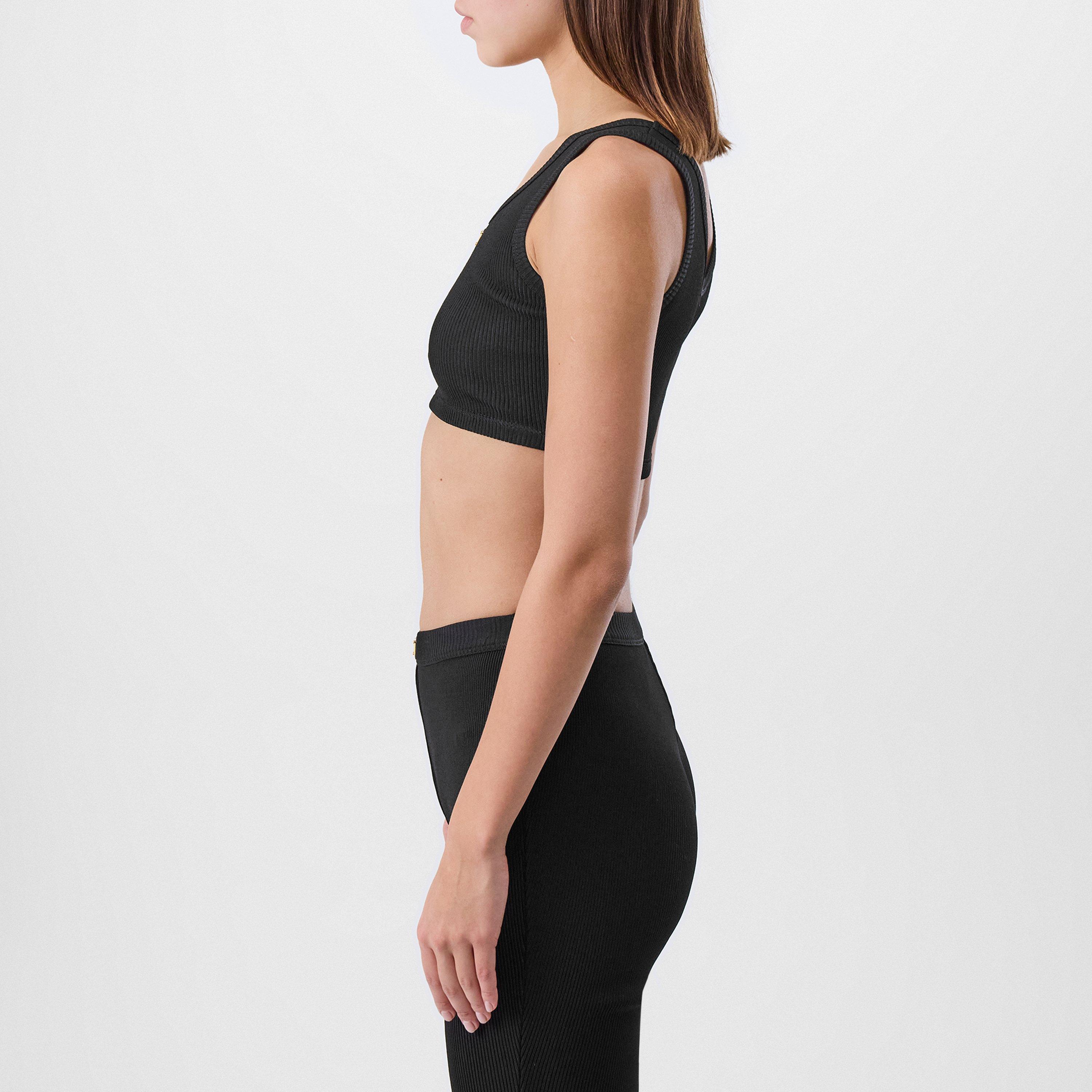 Nero - Prada - Women's Ribbed Cropped Tank Vest - 5