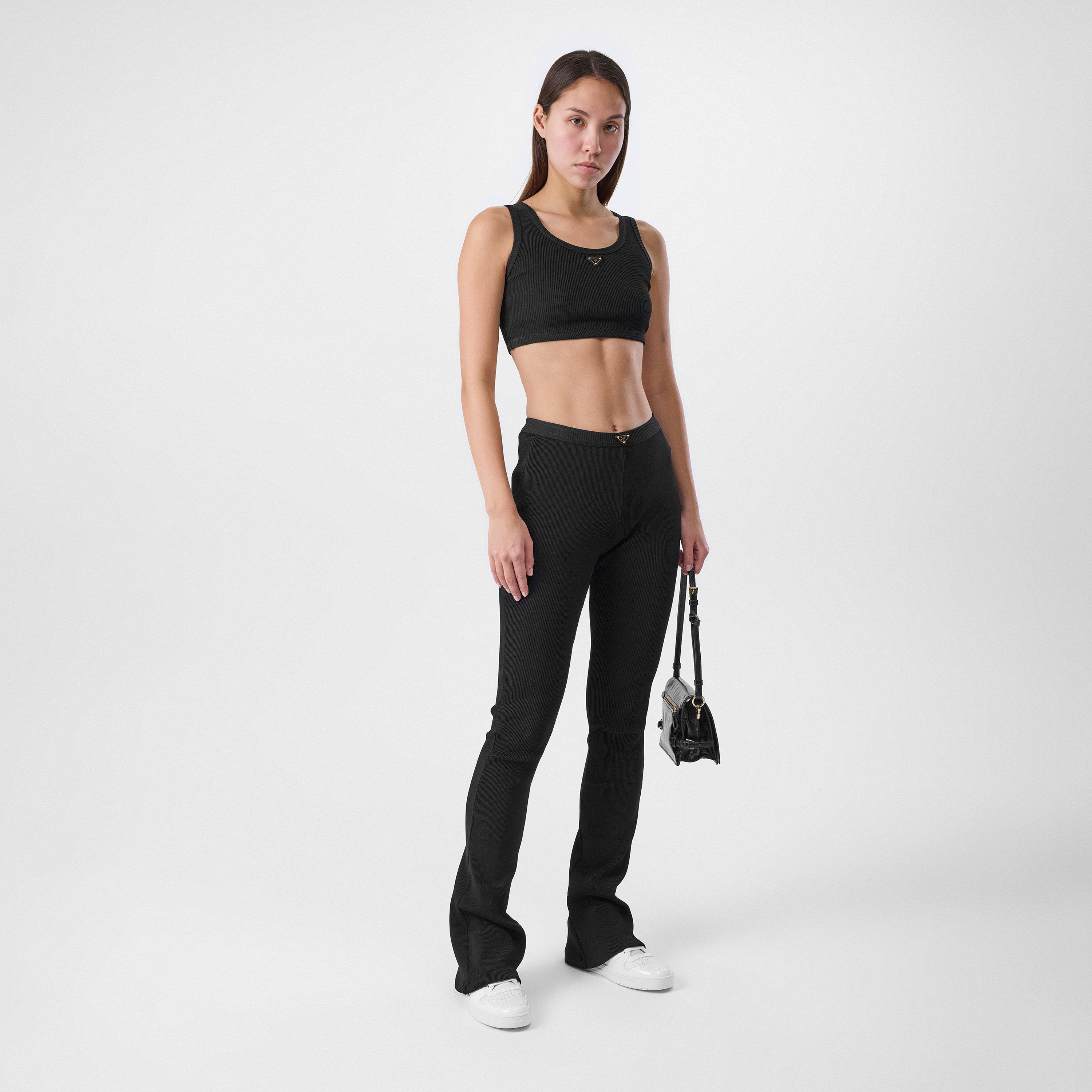 Nero - Prada - Women's Ribbed Cropped Tank Vest - 6