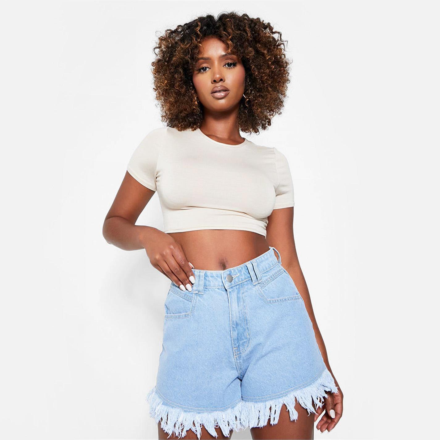 Blau - I Saw It First - ISAWITFIRST Frayed Hem Denim Floaty Shorts - 2