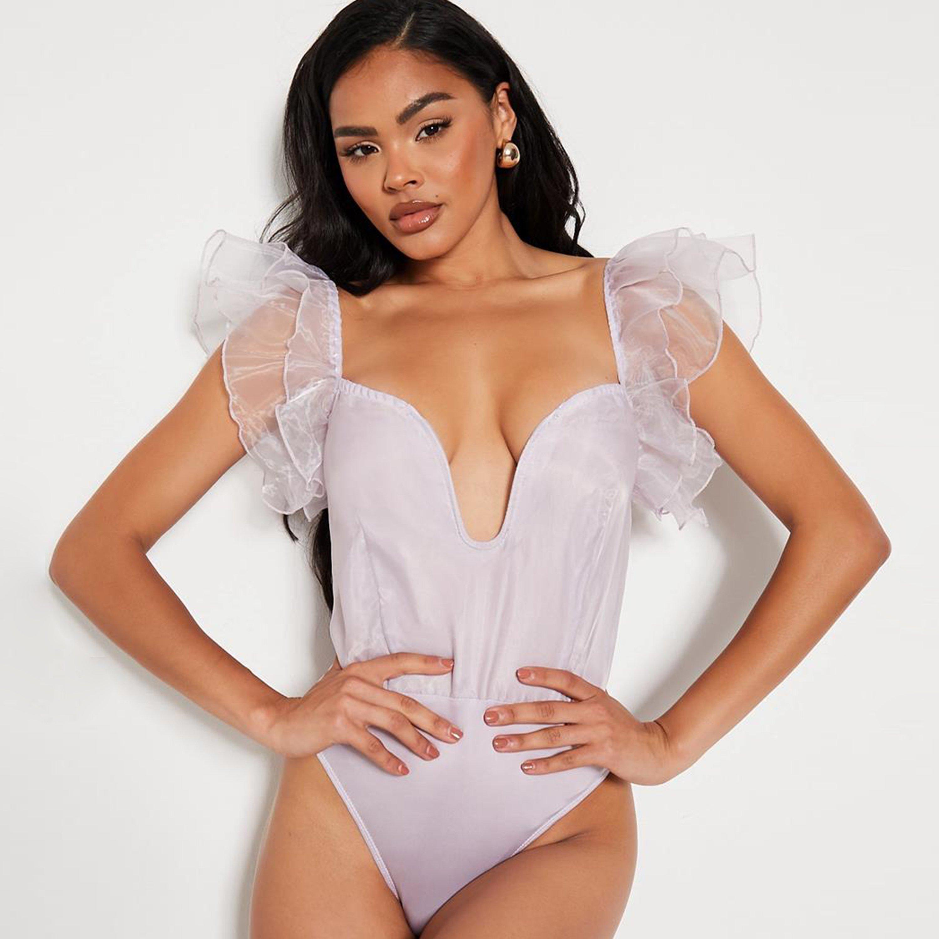 Lilla - I Saw It First - ISAWITFIRST Marble Print Mesh Frill Sleeve Bodysuit - 1