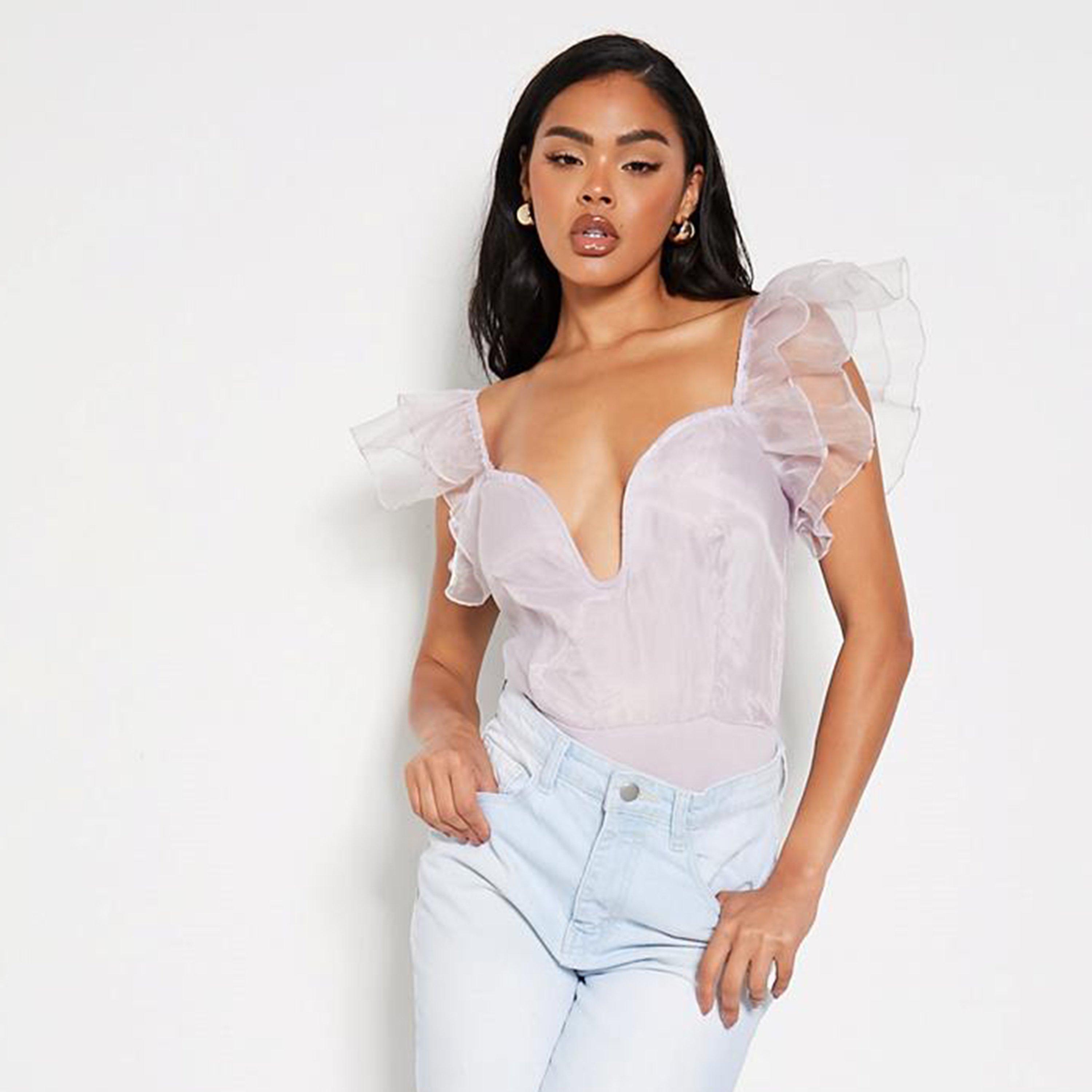 Lilla - I Saw It First - ISAWITFIRST Marble Print Mesh Frill Sleeve Bodysuit - 2