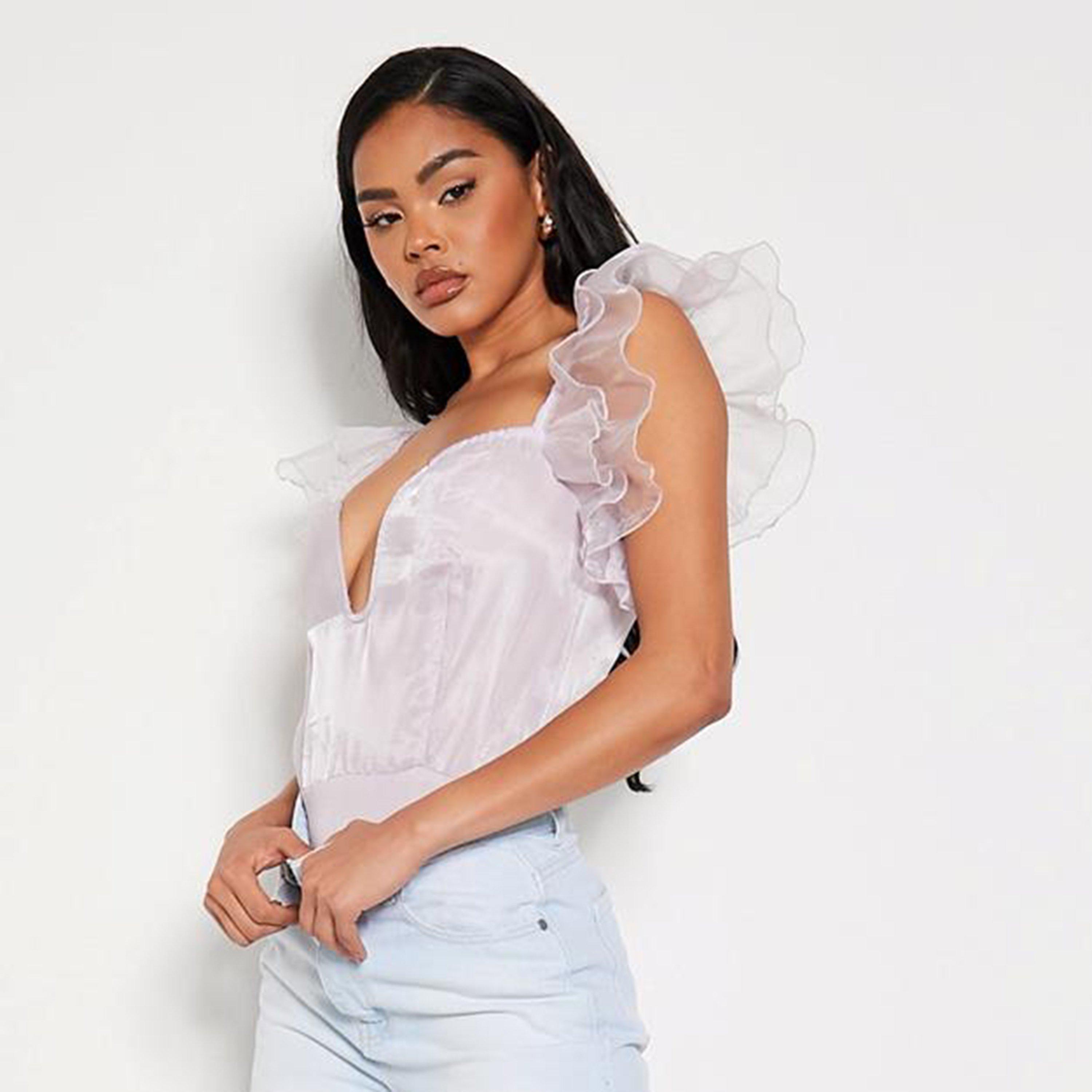 Lilla - I Saw It First - ISAWITFIRST Marble Print Mesh Frill Sleeve Bodysuit - 3