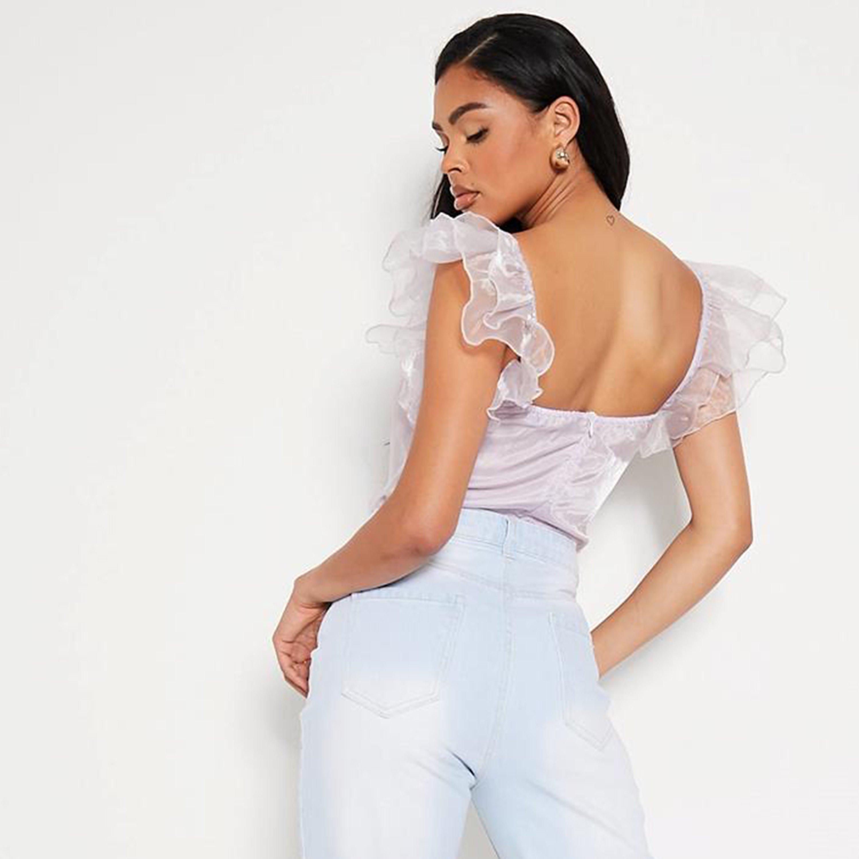 Lilla - I Saw It First - ISAWITFIRST Marble Print Mesh Frill Sleeve Bodysuit - 4