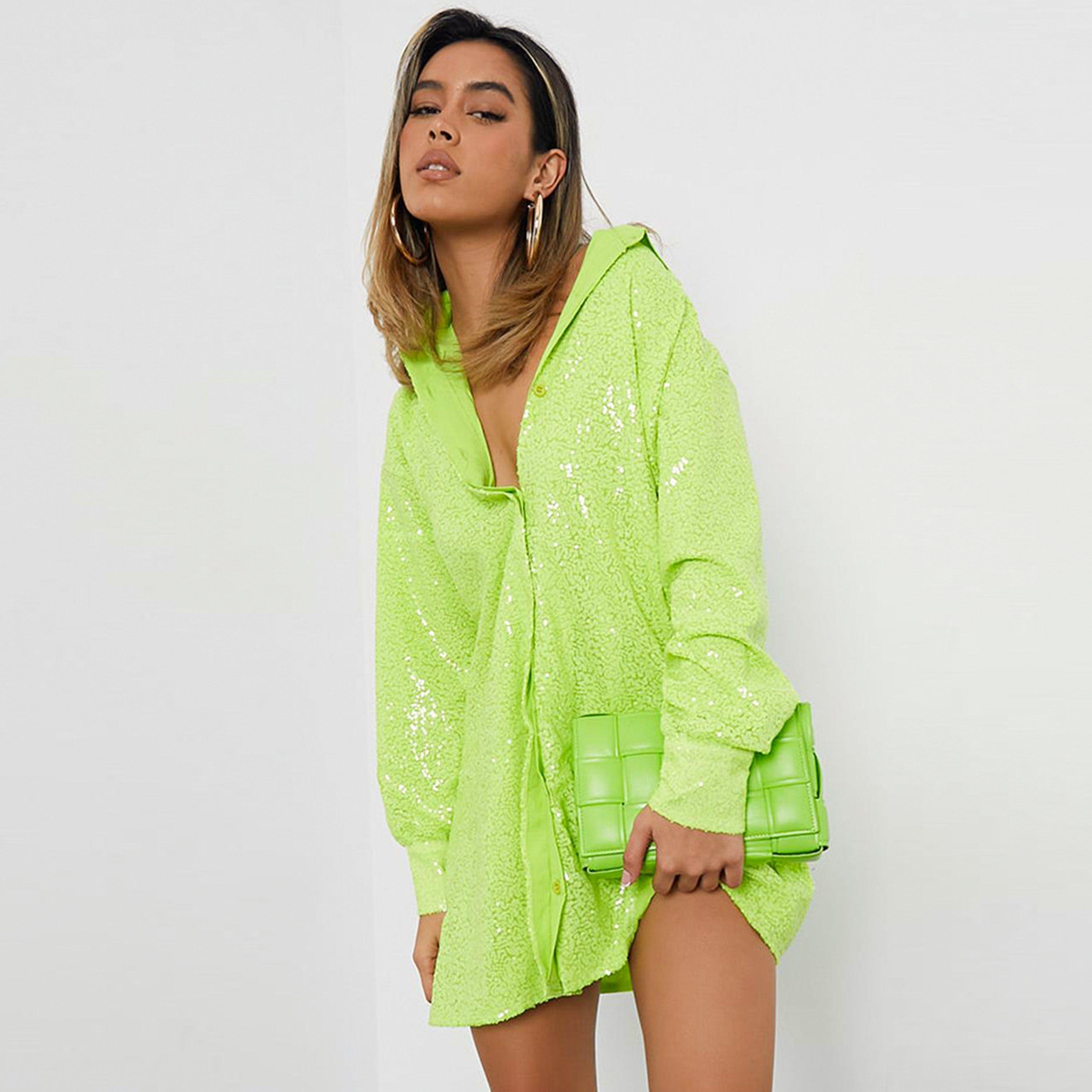 Grün - I Saw It First - ISAWITFIRST Sequin Oversized Shirt Dress - 2
