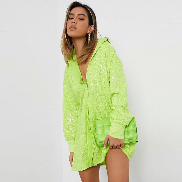Vert - I Saw It First - ISAWITFIRST Sequin Oversized Shirt Dress - 2