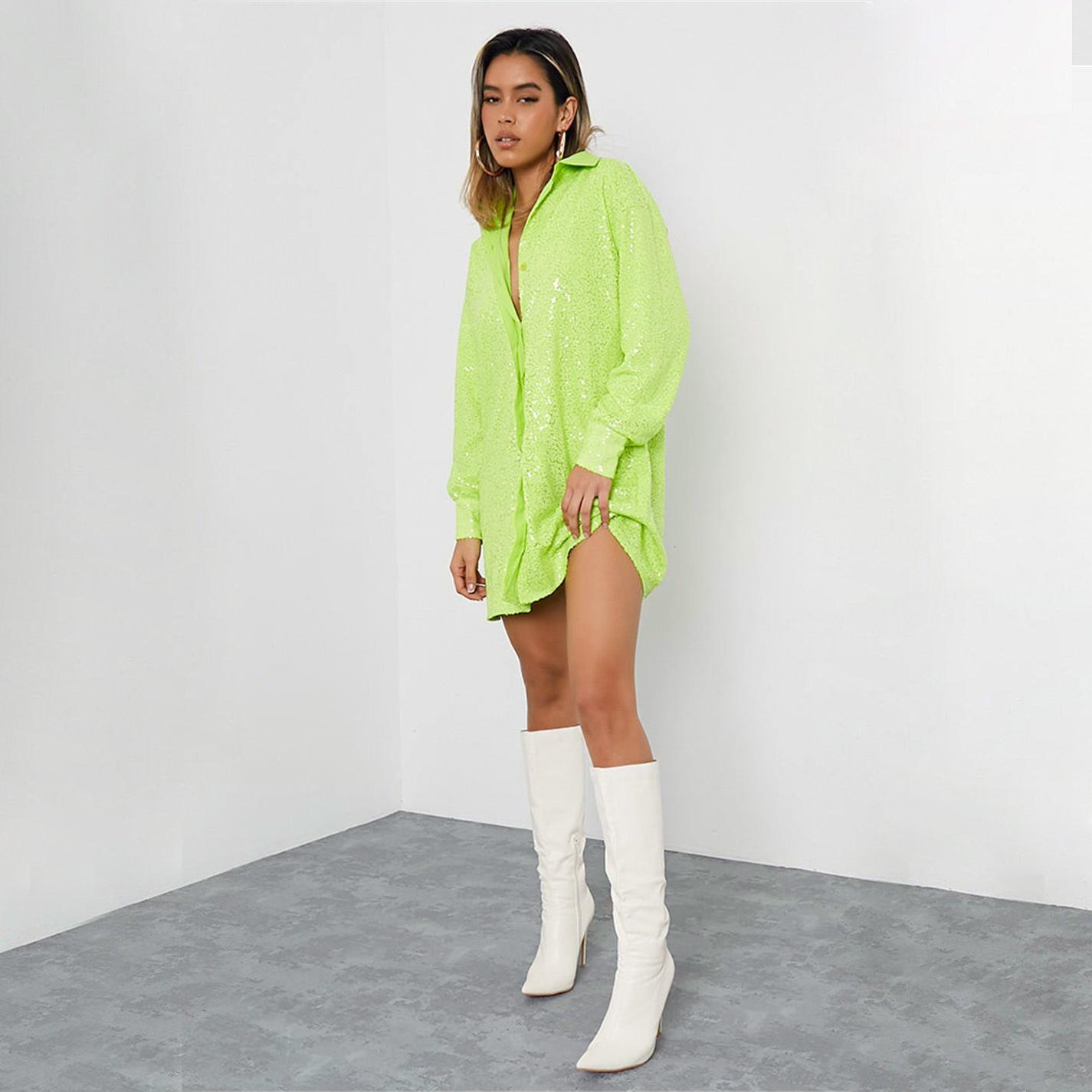 Grün - I Saw It First - ISAWITFIRST Sequin Oversized Shirt Dress - 3