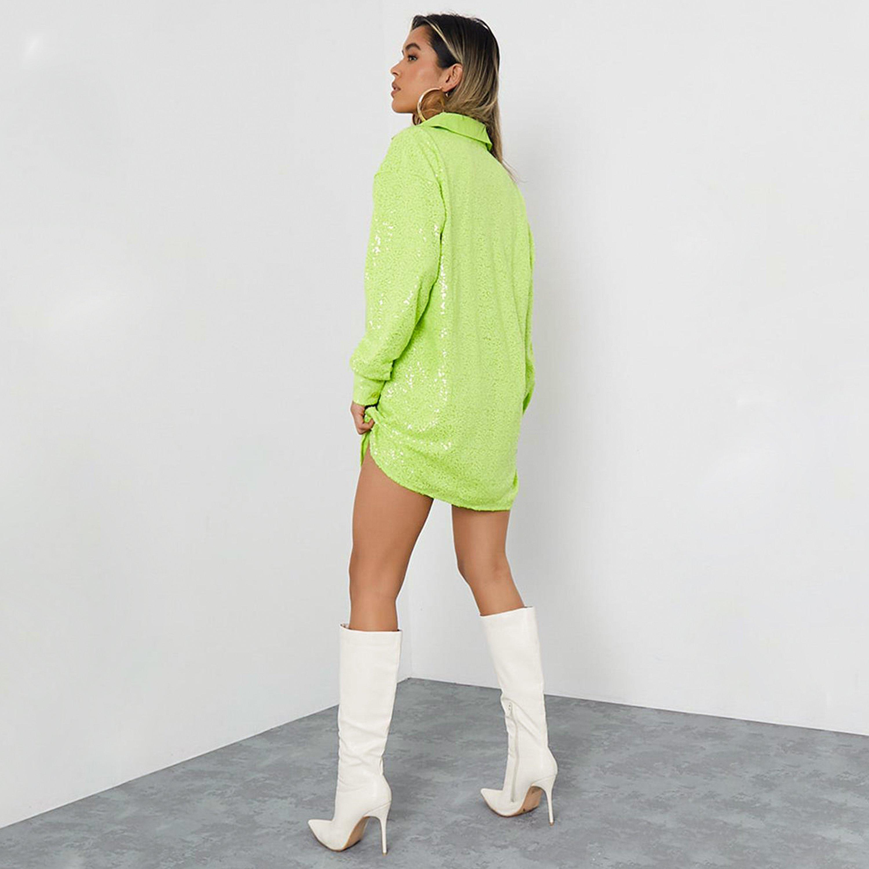 Grün - I Saw It First - ISAWITFIRST Sequin Oversized Shirt Dress - 4