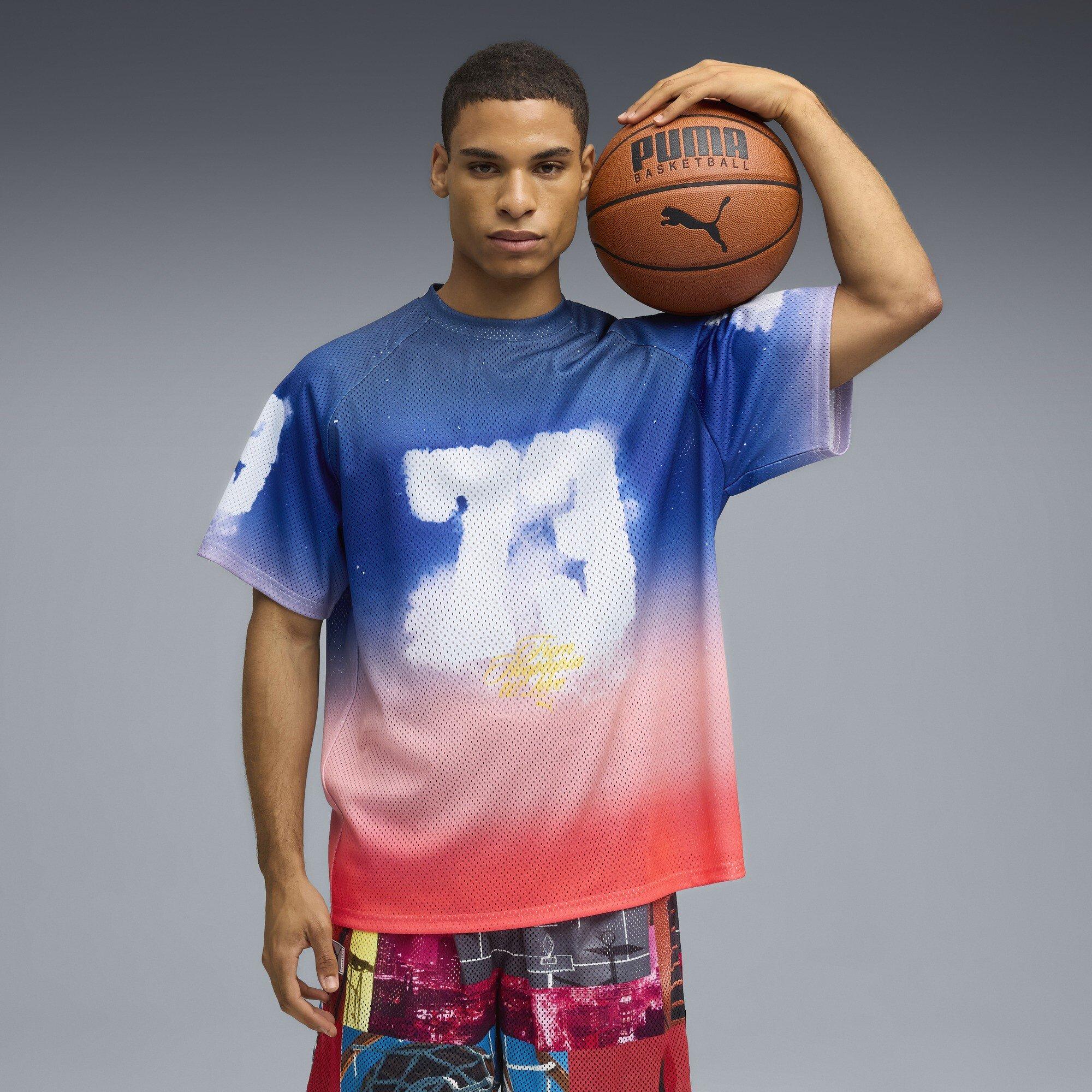 Persian Blue - Puma - Men's Hooptopia Sunset Hoops Jersey Short Sleeve Performance T-Shirt - 3