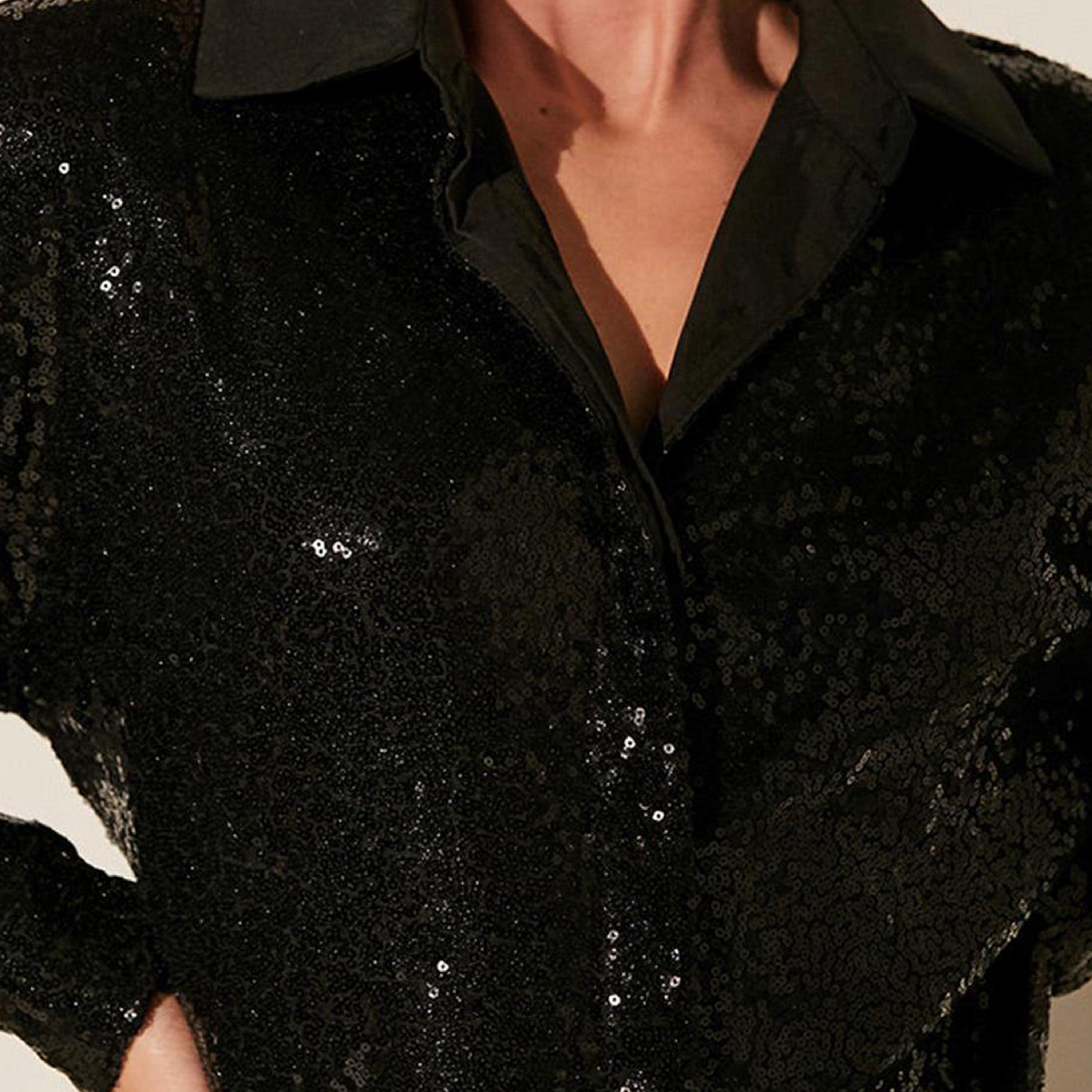 Crna - I Saw It First - ISAWITFIRST Sequin Oversized Shirt Dress - 5