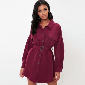 I Saw It First ISAWITFIRST Drop Shoulder Belted Oversized Shirt Dress