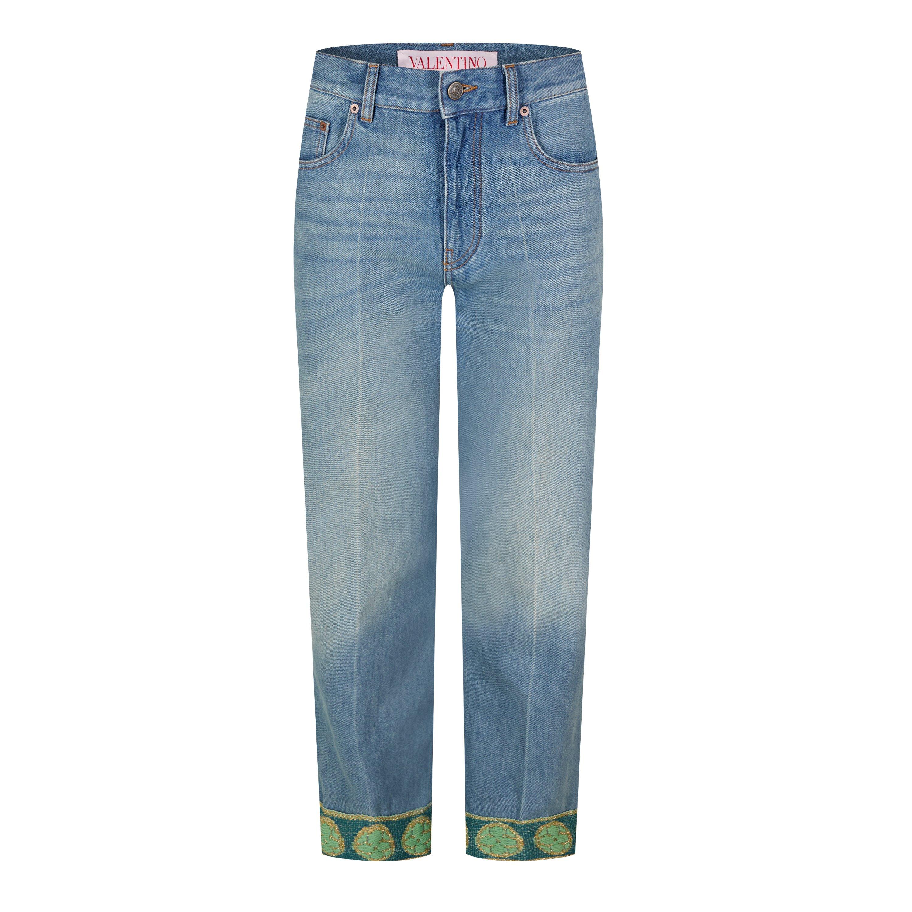 Medium Blue - Valentino - Women's Patterned Straight Leg Jeans - 1