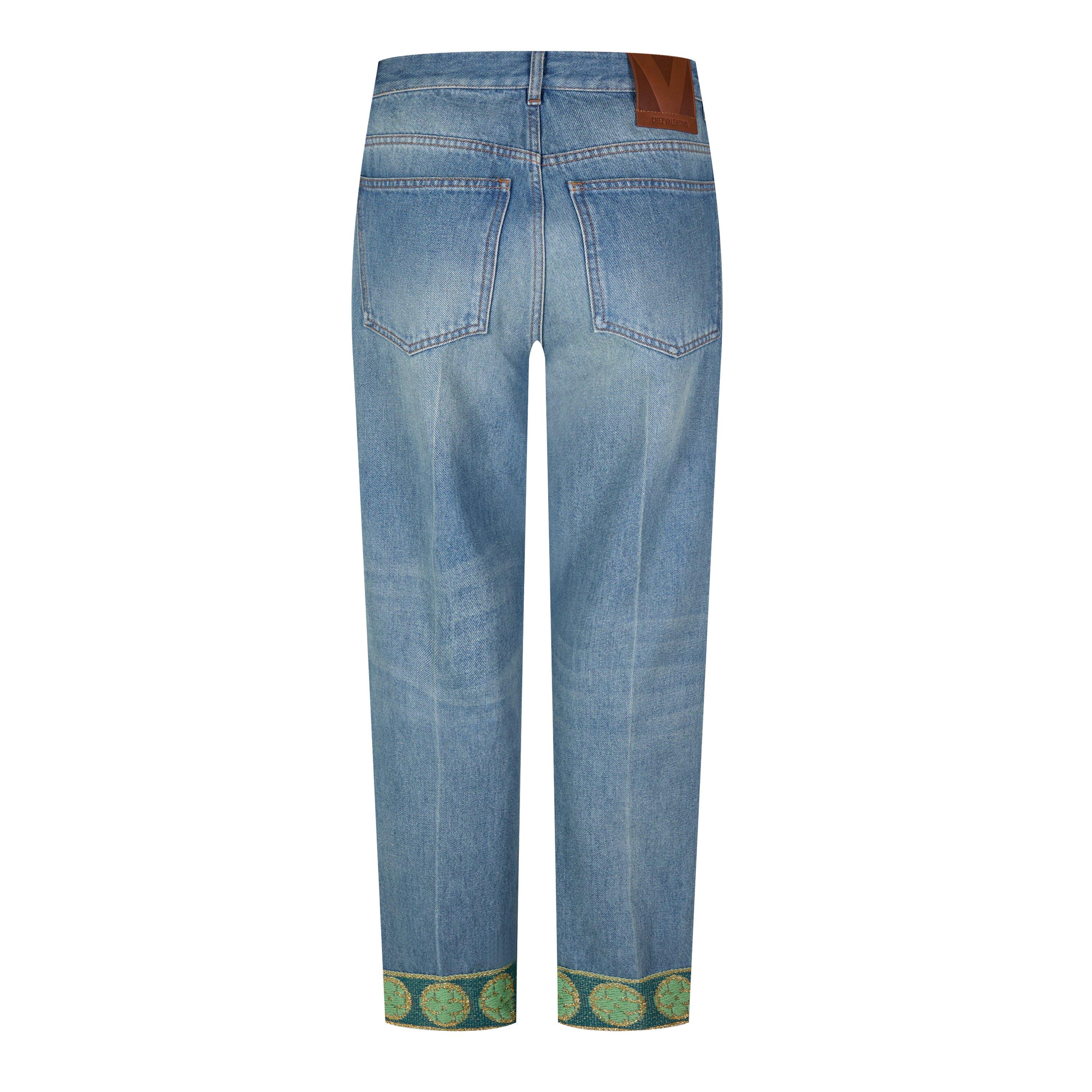 Medium Blue - Valentino - Women's Patterned Straight Leg Jeans - 2