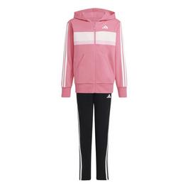 adidas 3 Stripe Hooded Tracksuit Set Juniors