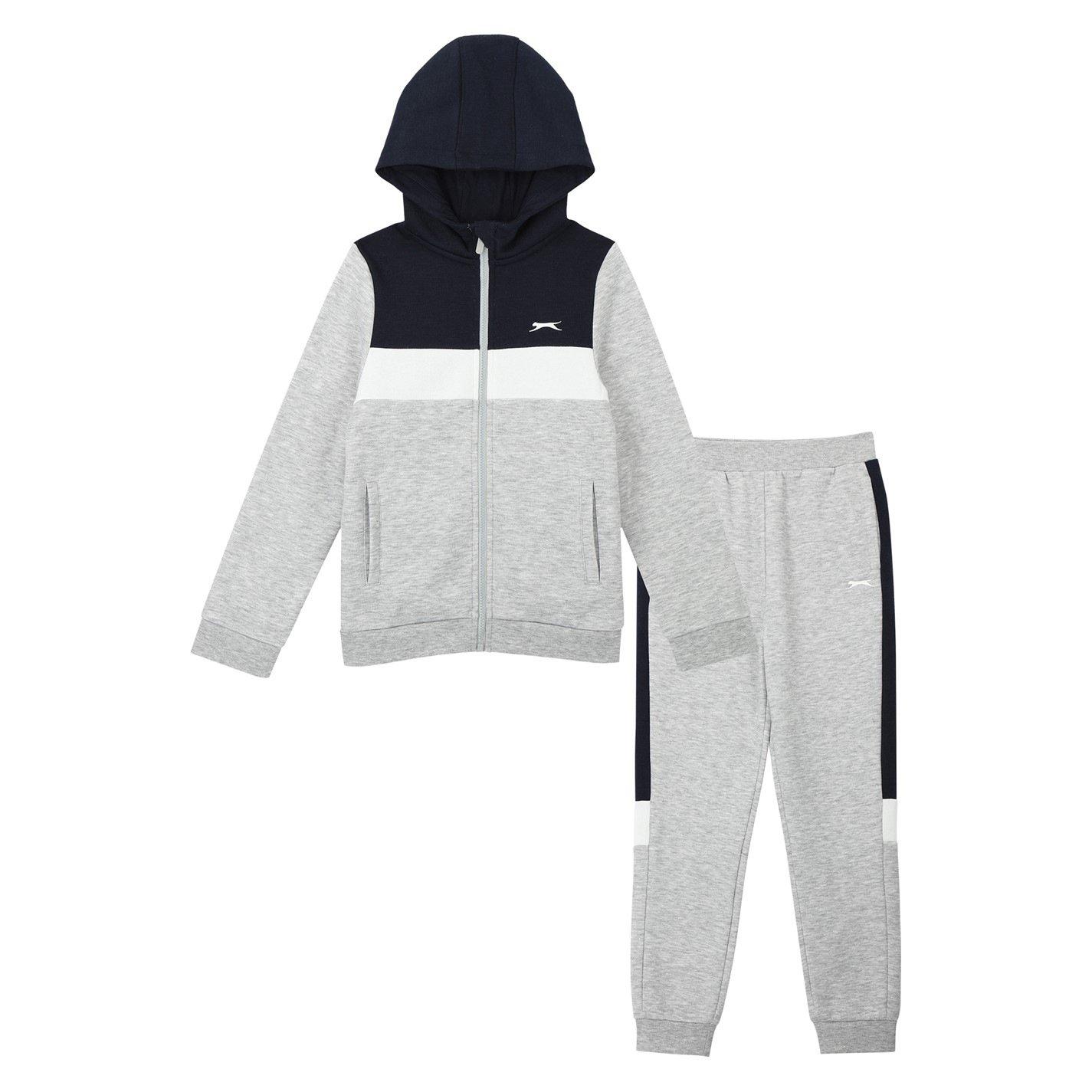 Slazenger Boys Fleece Full Zip Track Suit Junior - Grey/Navy - 13 Years