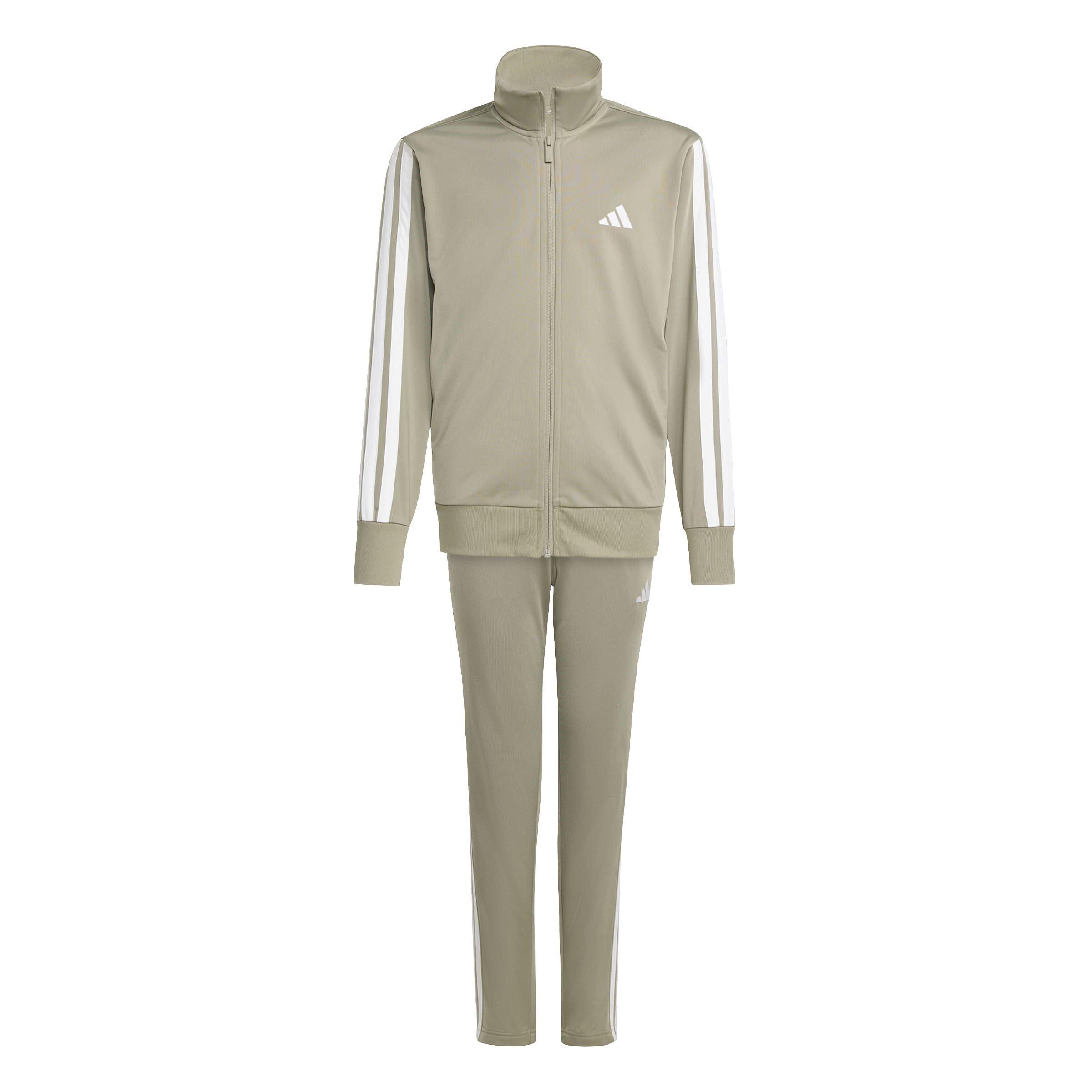 Adidas Girls Essentials 3-Stripes Zip Tracksuit - Pebble/White - 13 Years