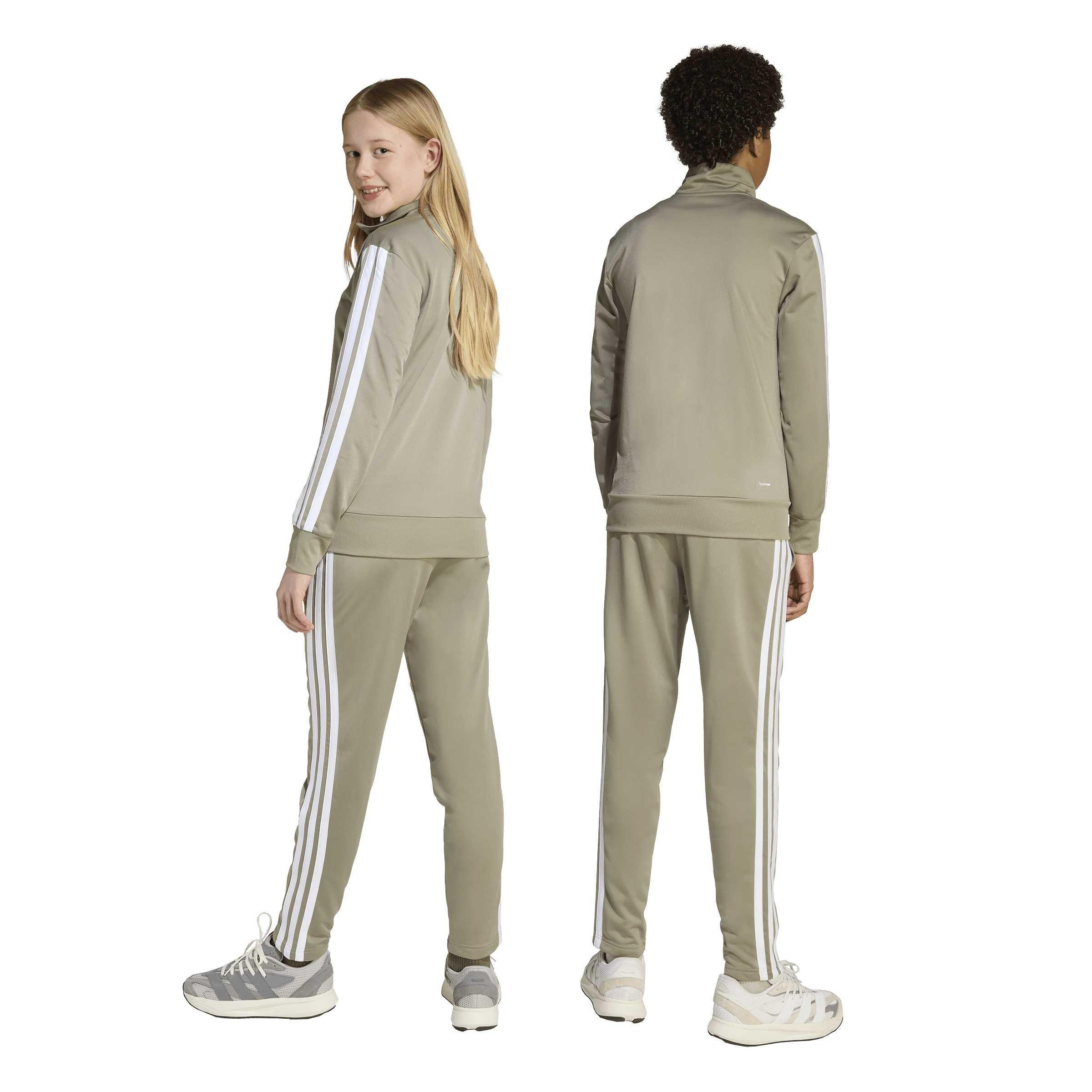 Pebble/White - adidas - Essentials 3-Stripes Zip Tracksuit - 3