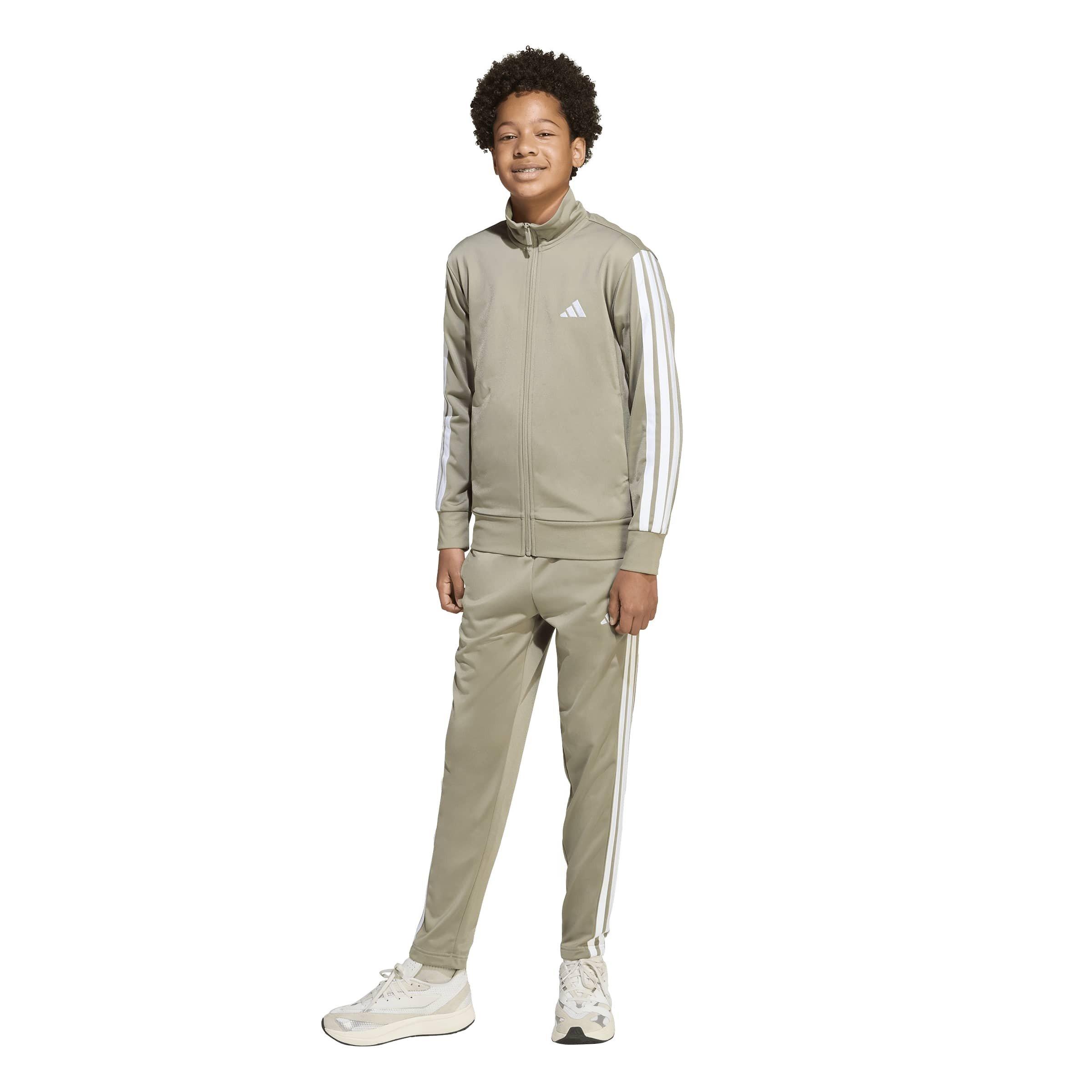 Pebble/White - adidas - Essentials 3-Stripes Zip Tracksuit - 4