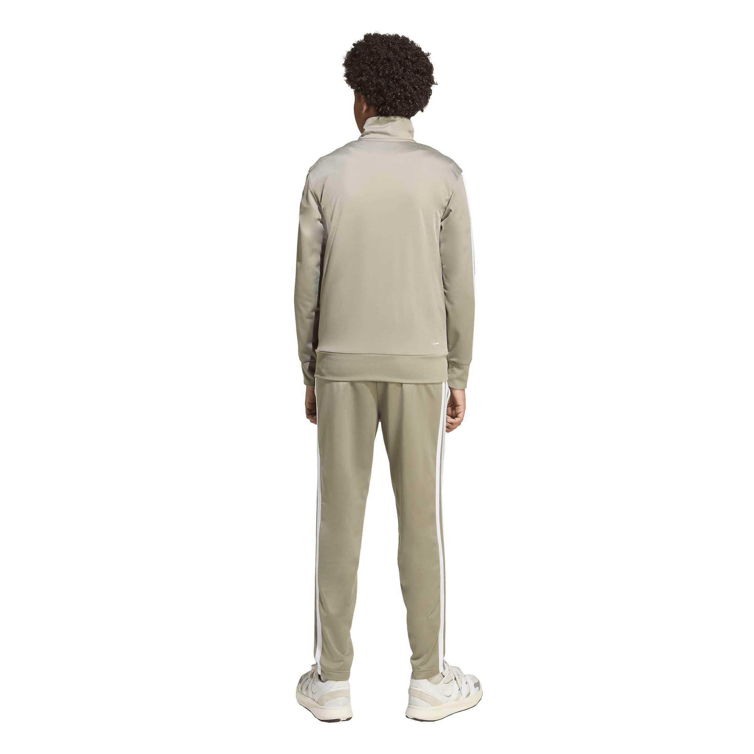 Pebble/White - adidas - Essentials 3-Stripes Zip Tracksuit - 5
