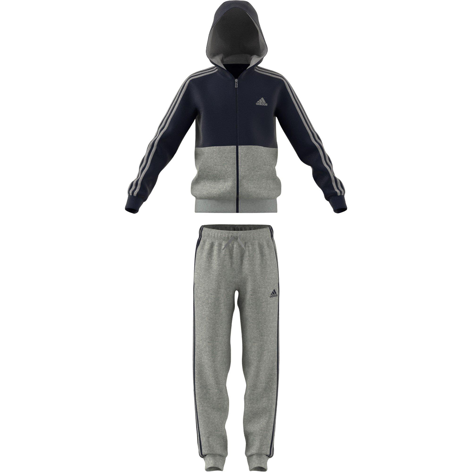 Grijs/Marineblauw - adidas - 3S Fleece Tracksuit - 1