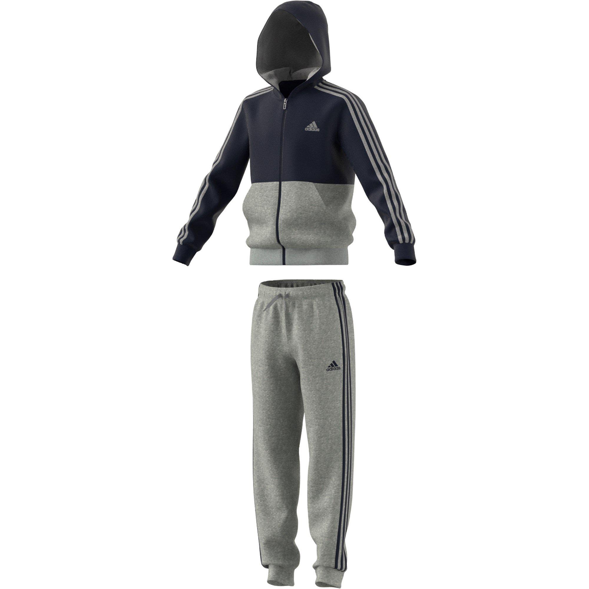 Grijs/Marineblauw - adidas - 3S Fleece Tracksuit - 2