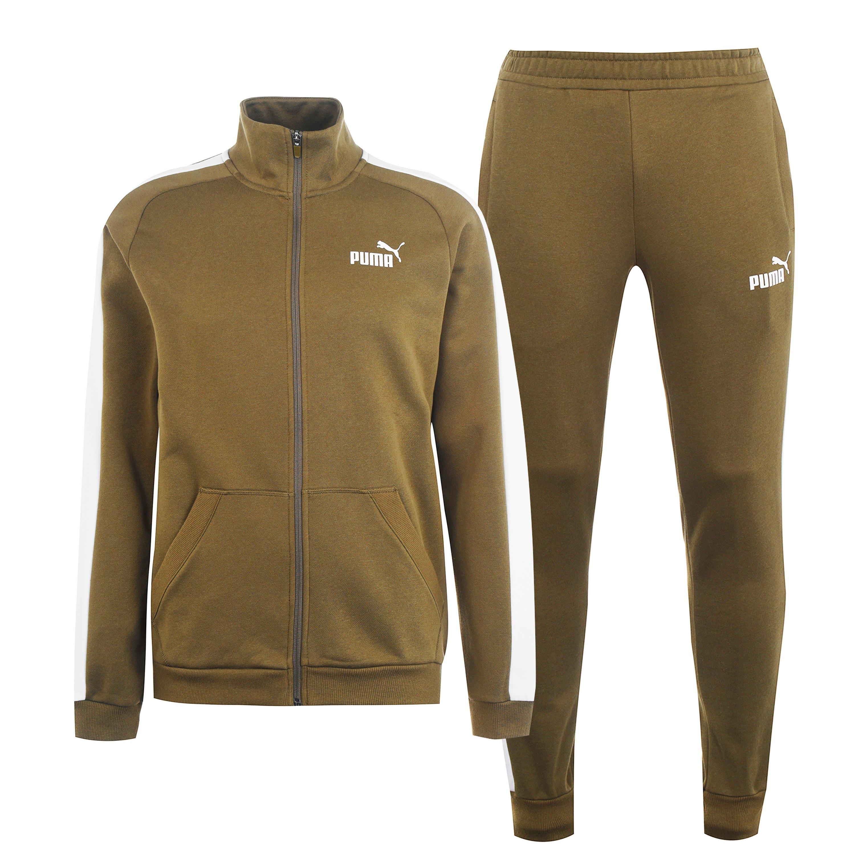 Puma Men's Clean Fleece Tracksuit - Olive/White - XS
