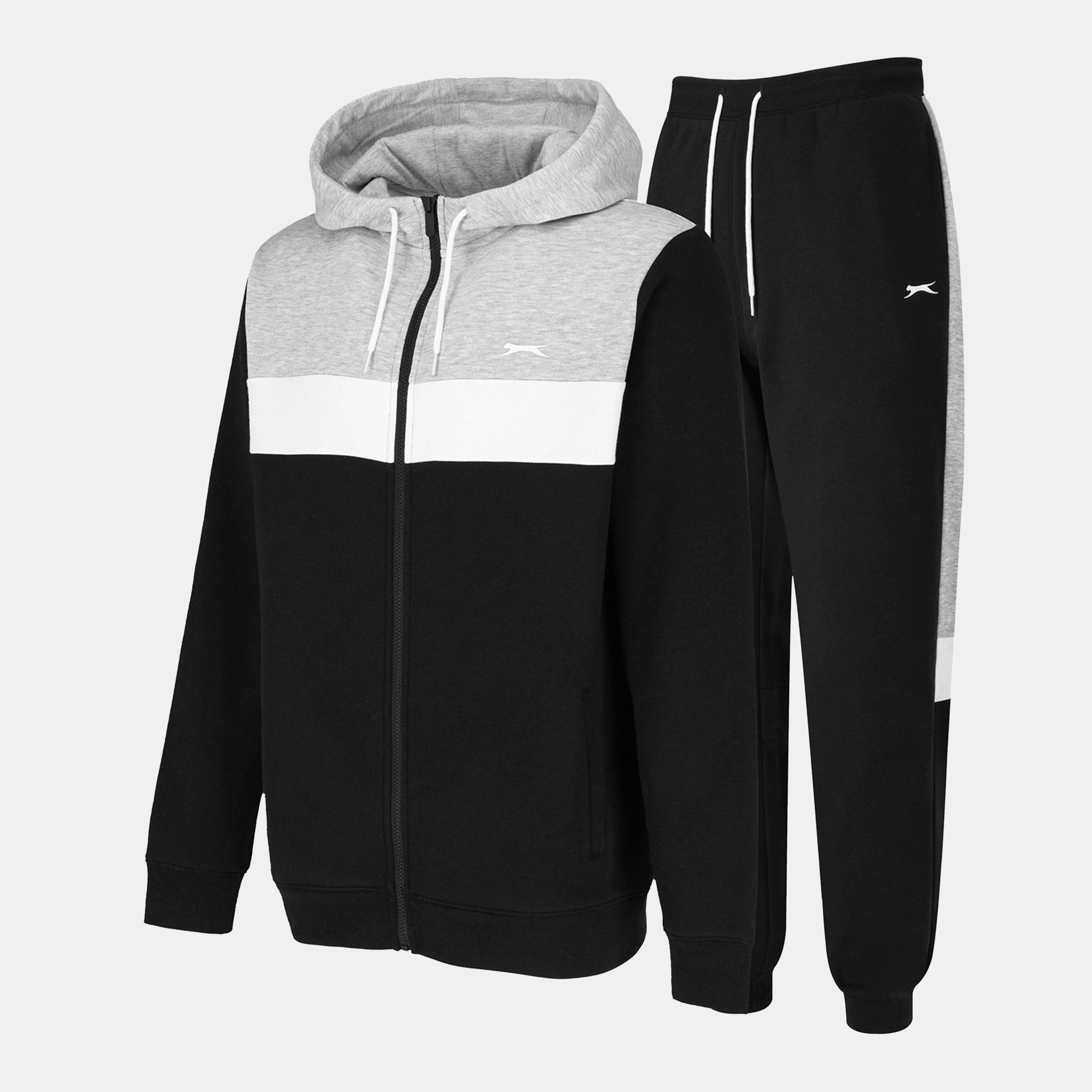 Schwarz/Grau - Slazenger - Fleece Full Zip Tracksuit Mens - 1