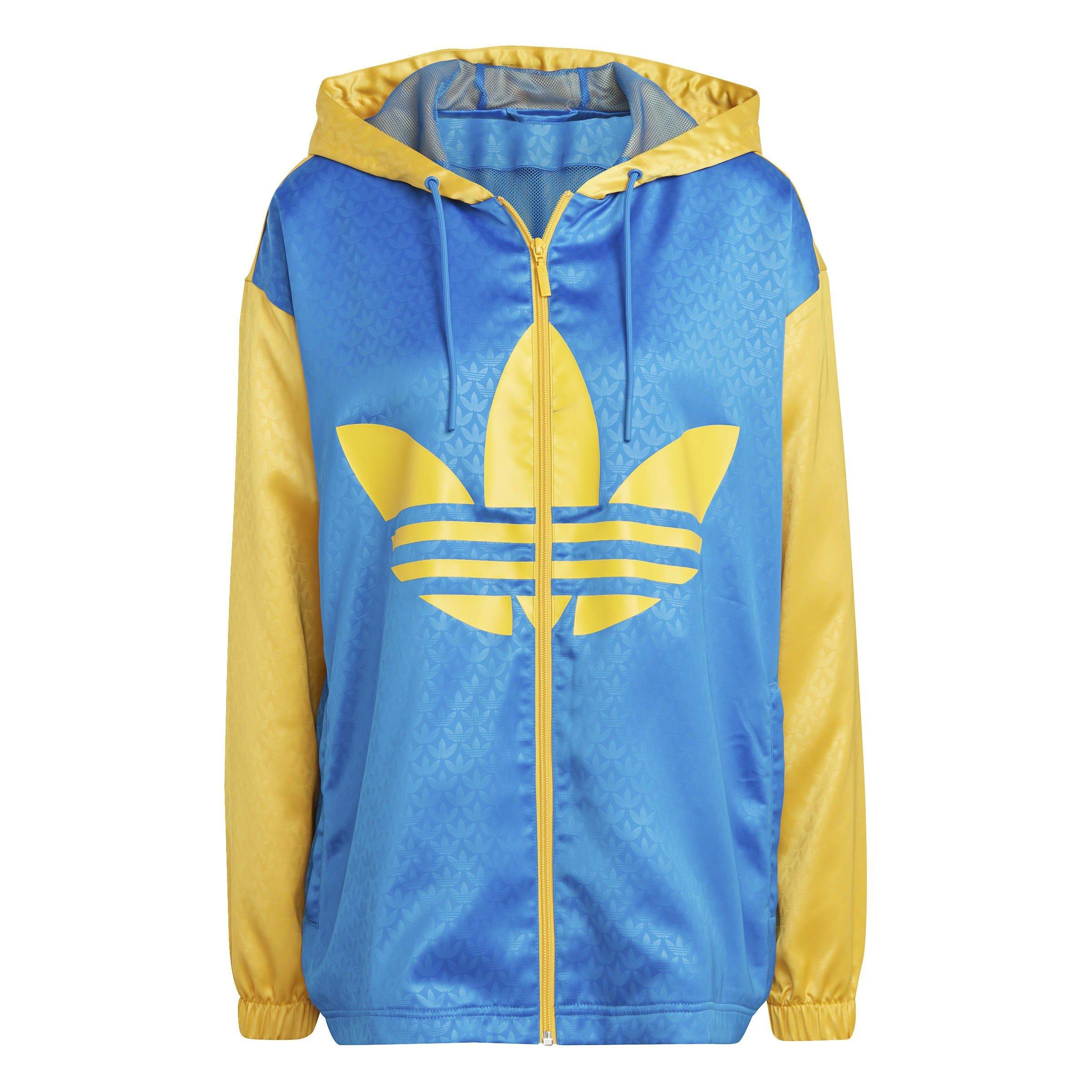 Blu - adidas Originals - 70s Colourblock Hooded Long Sleeve Full Zip Windbreaker - 1